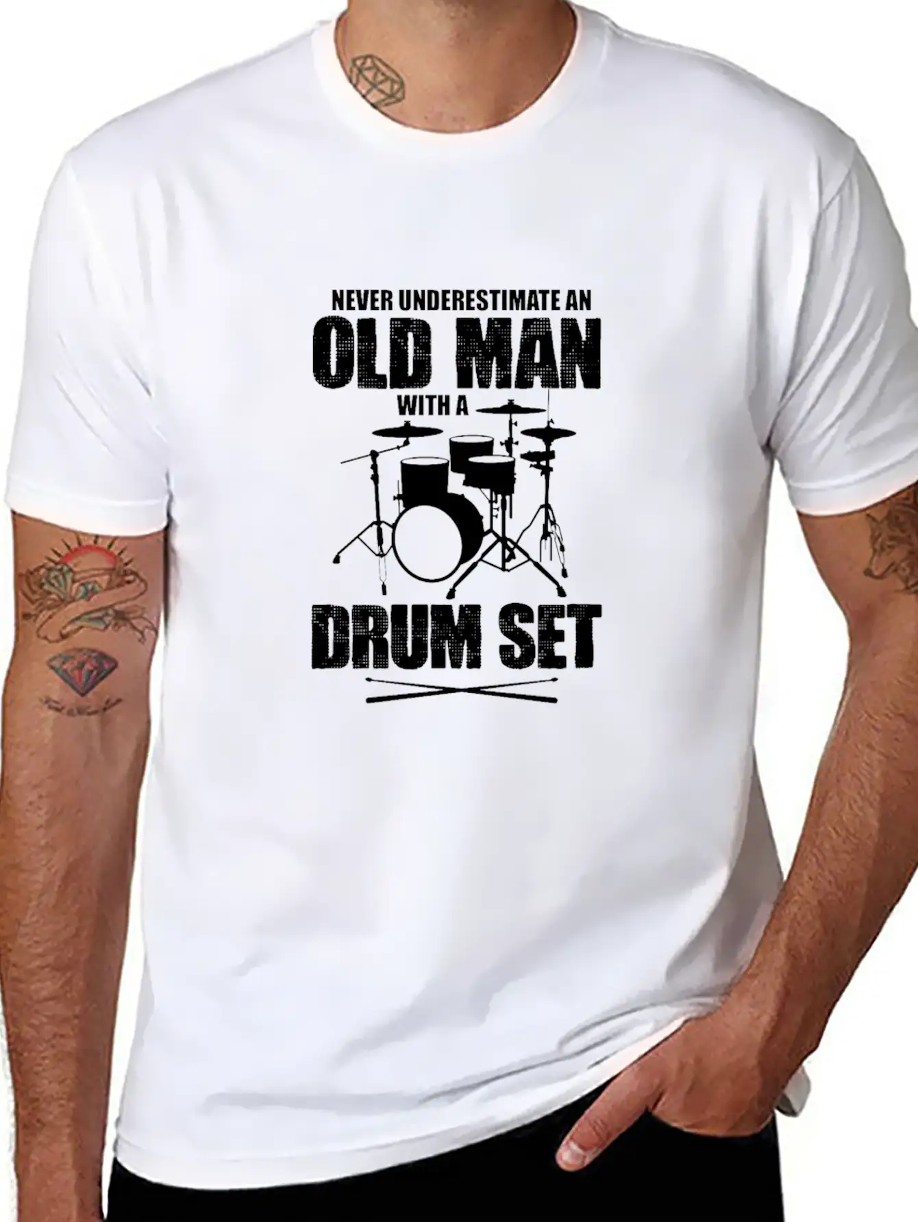 Never Underestimate An Old Man With A Drum Set Basic Graphic T-Shirt – Daily Comfort In Soft Cotton
