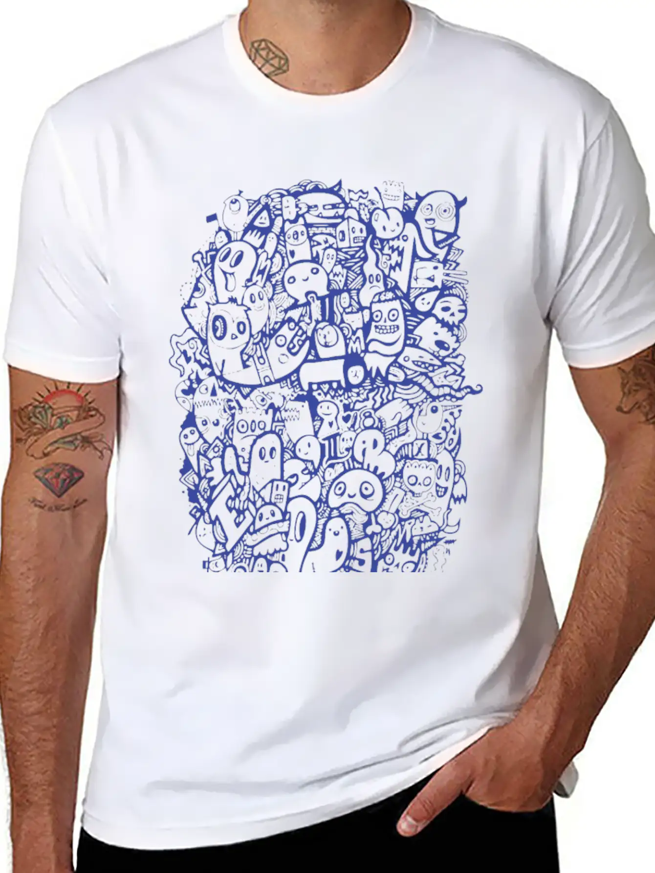 New Design Blue Doodle Best Seller Basic Graphic T-Shirt – Daily Comfort In Soft Cotton