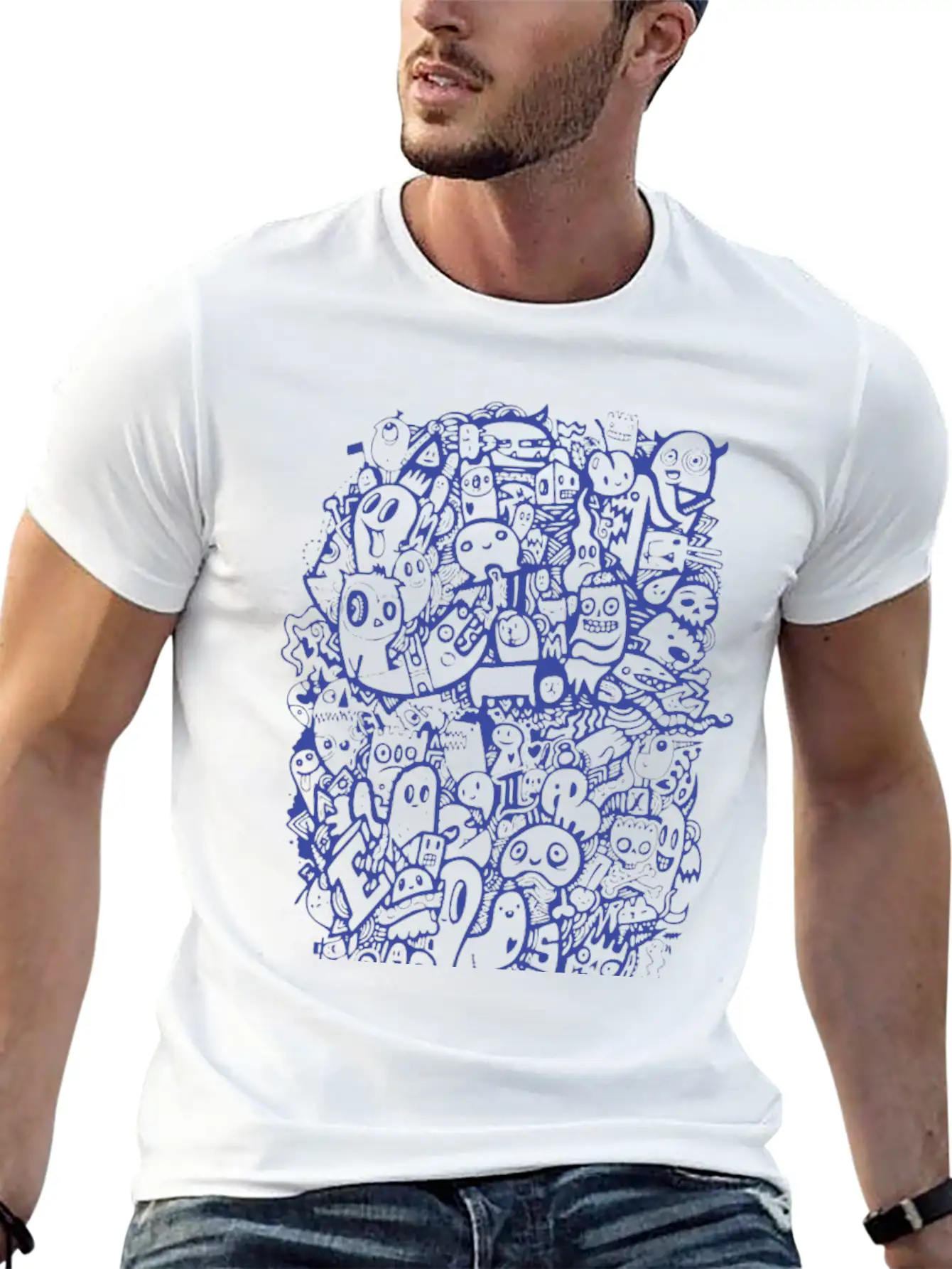 New Design Blue Doodle Best Seller Basic Graphic T-Shirt – Daily Comfort In Soft Cotton