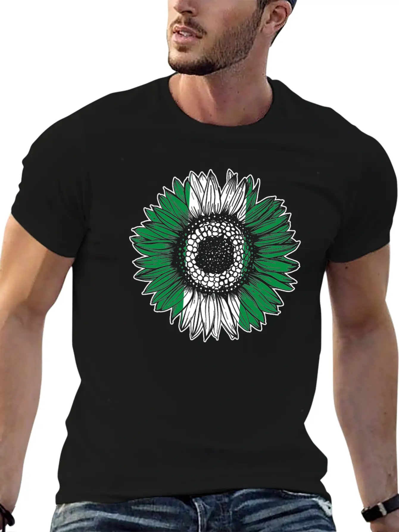 Nigeria Flag Sunflower Unisex Casual T-Shirt – Clean Design For Daily Comfort