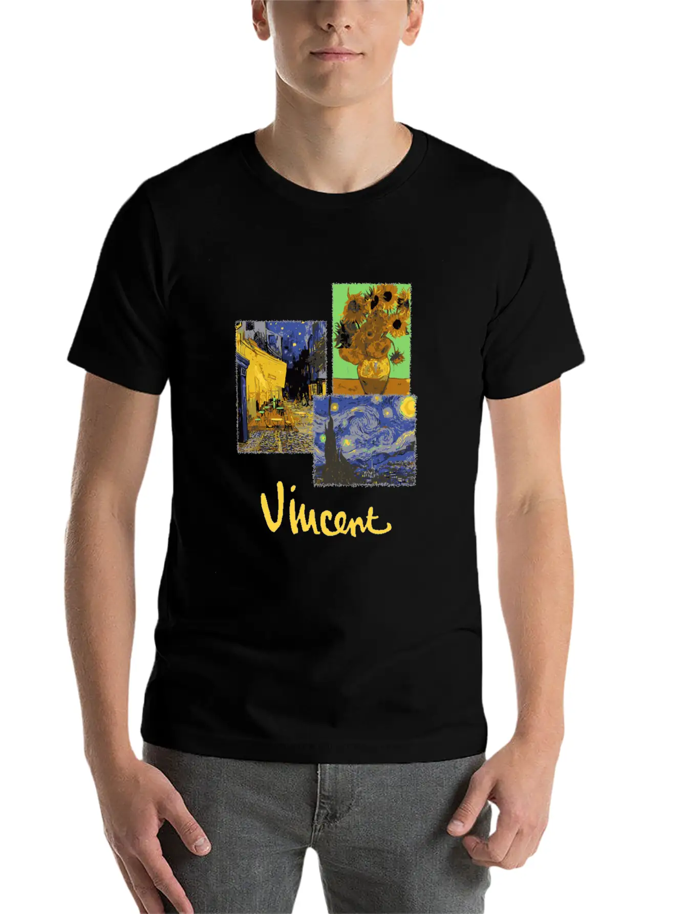 Night Cafe Sunflowers And Starry Night By Vincent Unisex Casual T-Shirt – Clean Design For Daily Comfort