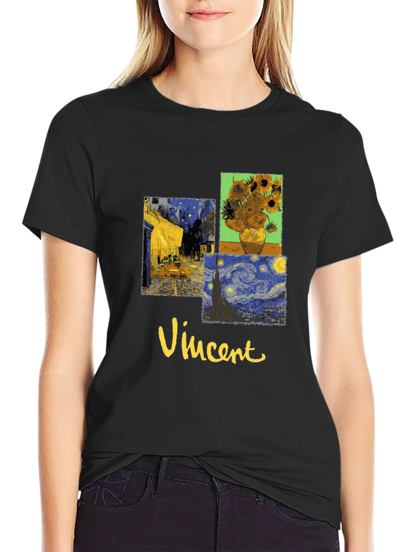 Night Cafe Sunflowers And Starry Night By Vincent Unisex Casual T-Shirt – Clean Design For Daily Comfort
