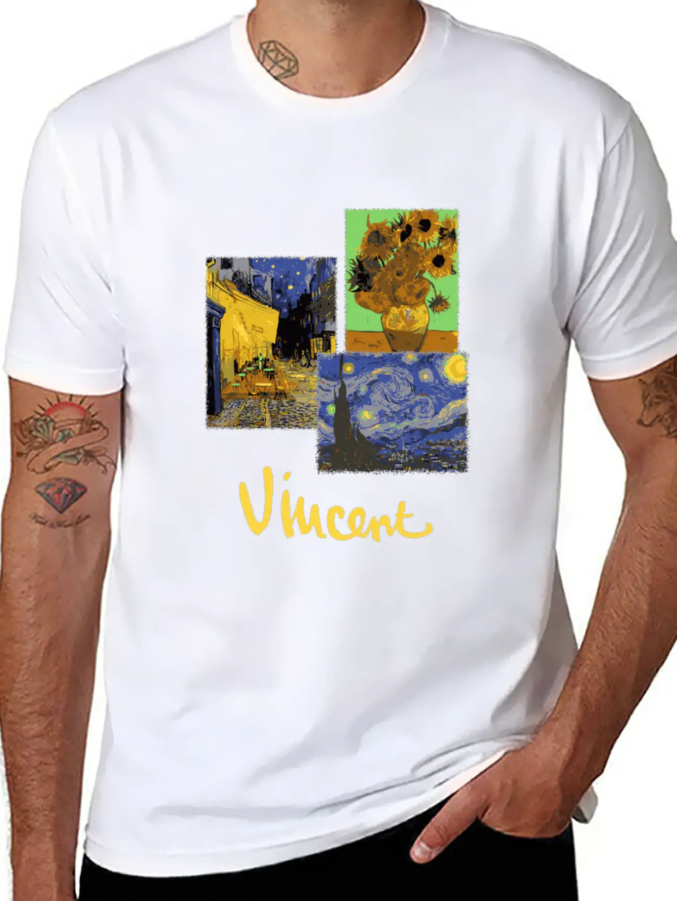 Night Cafe Sunflowers And Starry Night By Vincent Unisex Casual T-Shirt – Clean Design For Daily Comfort