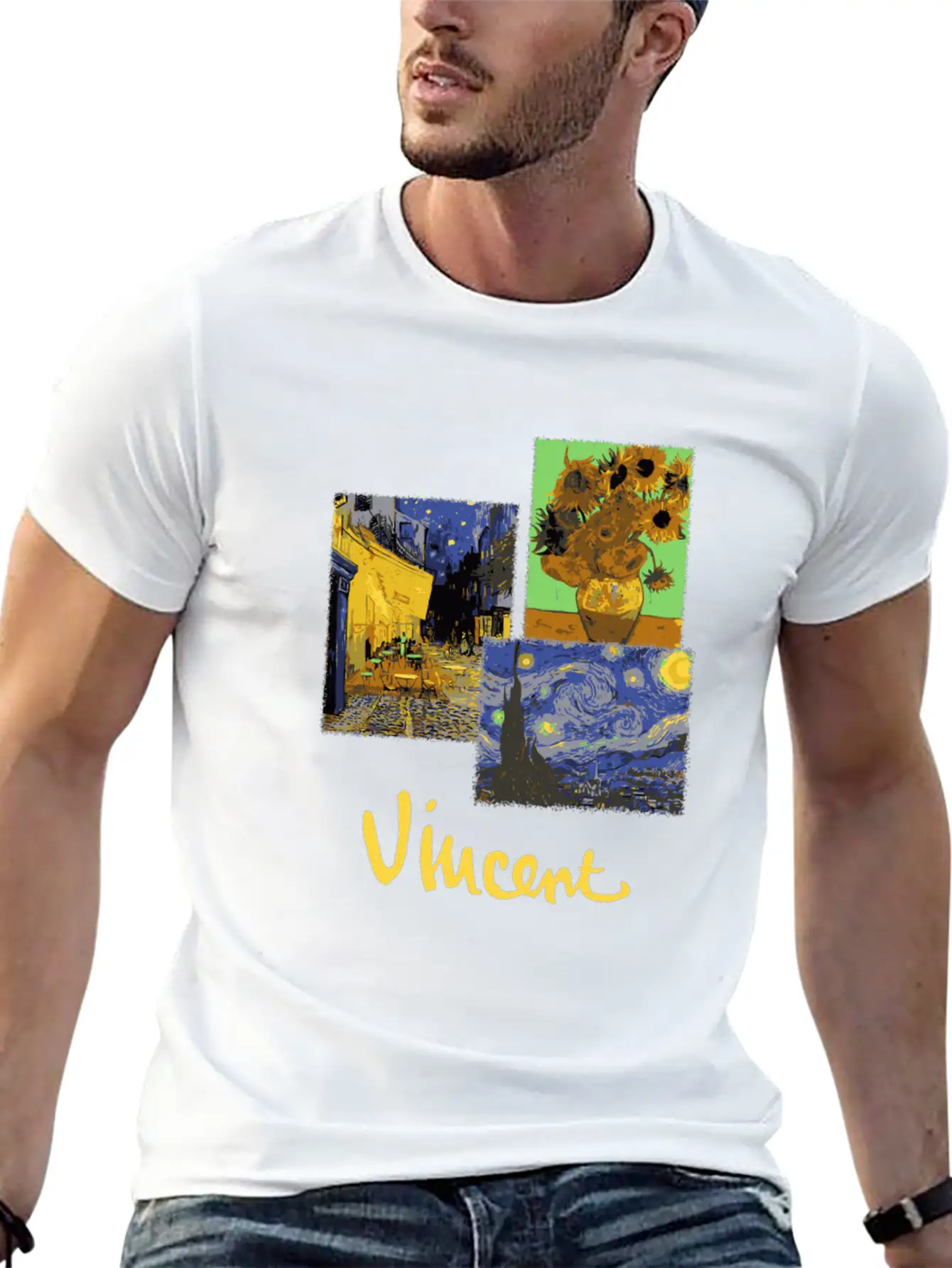 Night Cafe Sunflowers And Starry Night By Vincent Unisex Casual T-Shirt – Clean Design For Daily Comfort