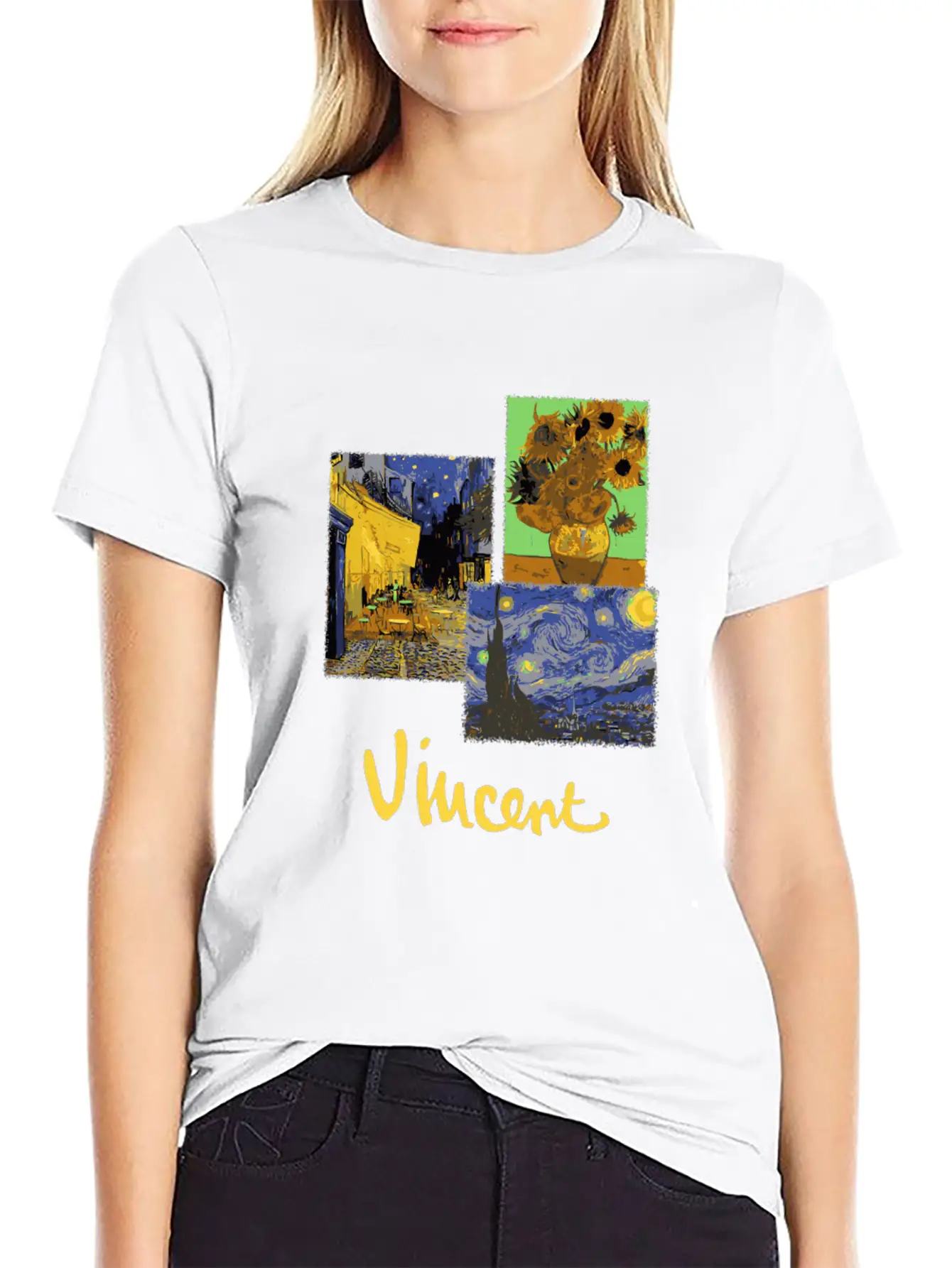 Night Cafe Sunflowers And Starry Night By Vincent Unisex Casual T-Shirt – Clean Design For Daily Comfort