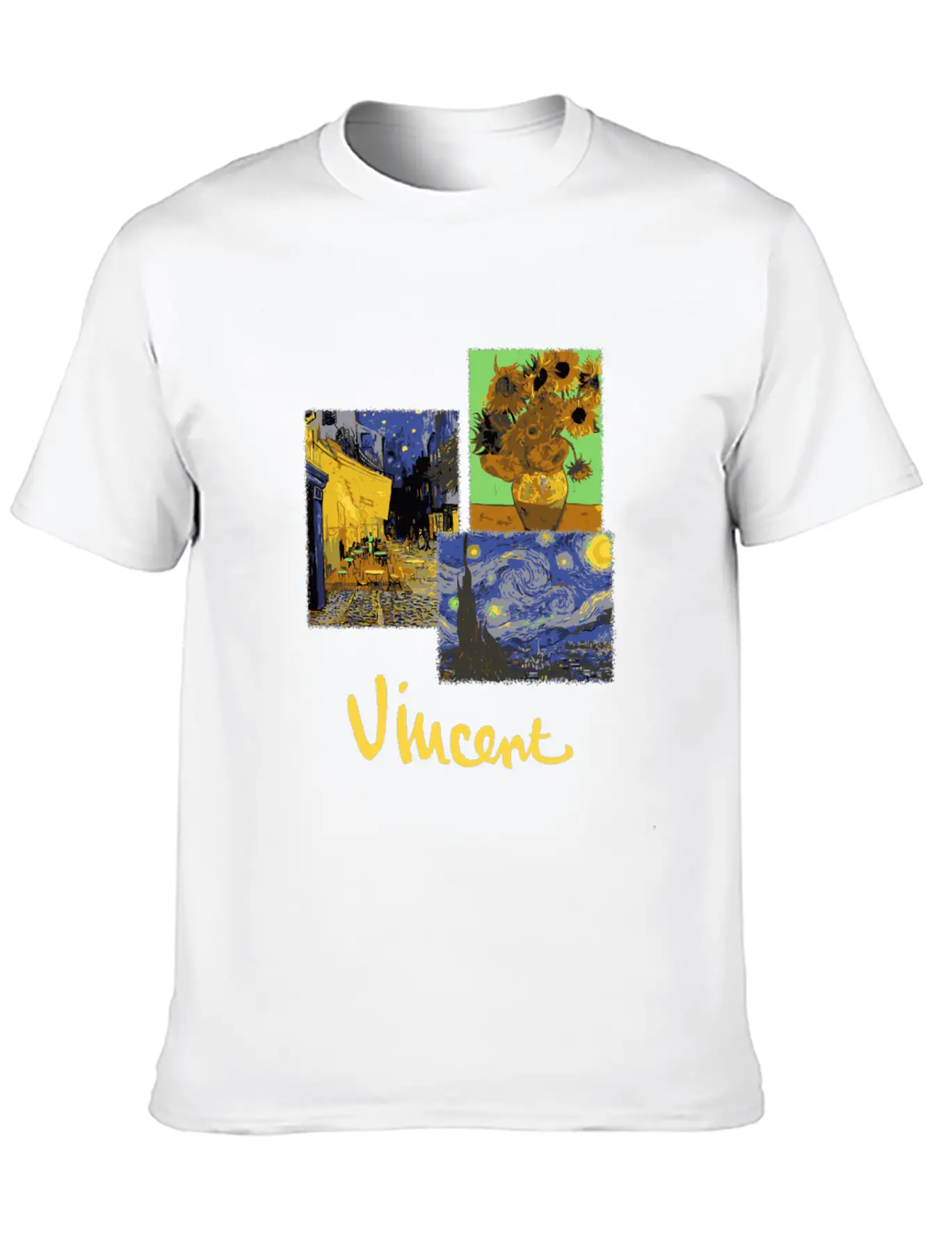 Night Cafe Sunflowers And Starry Night By Vincent Unisex Casual T-Shirt – Clean Design For Daily Comfort