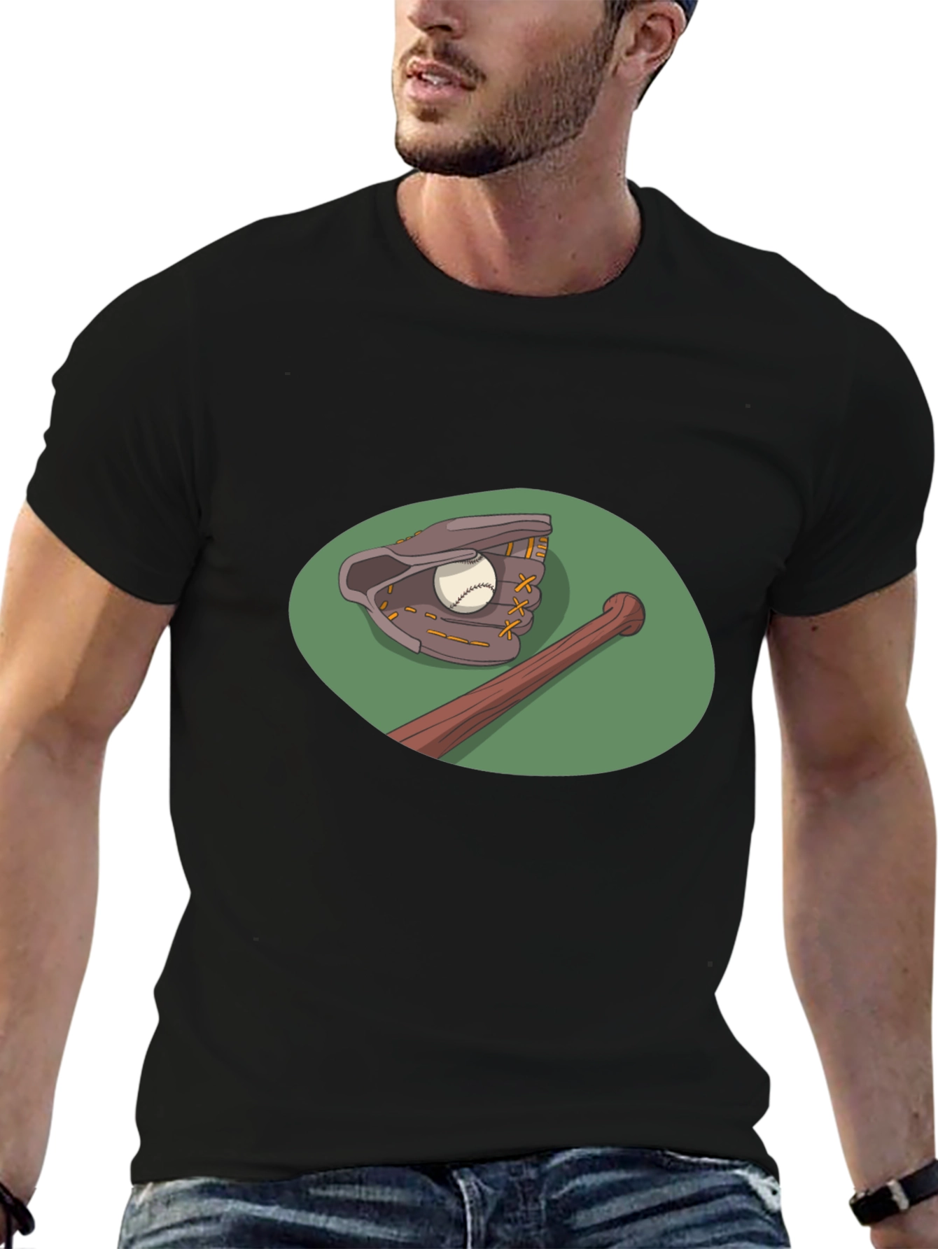 Baseball T-Shirt: Glove & Bat Graphic Tee
