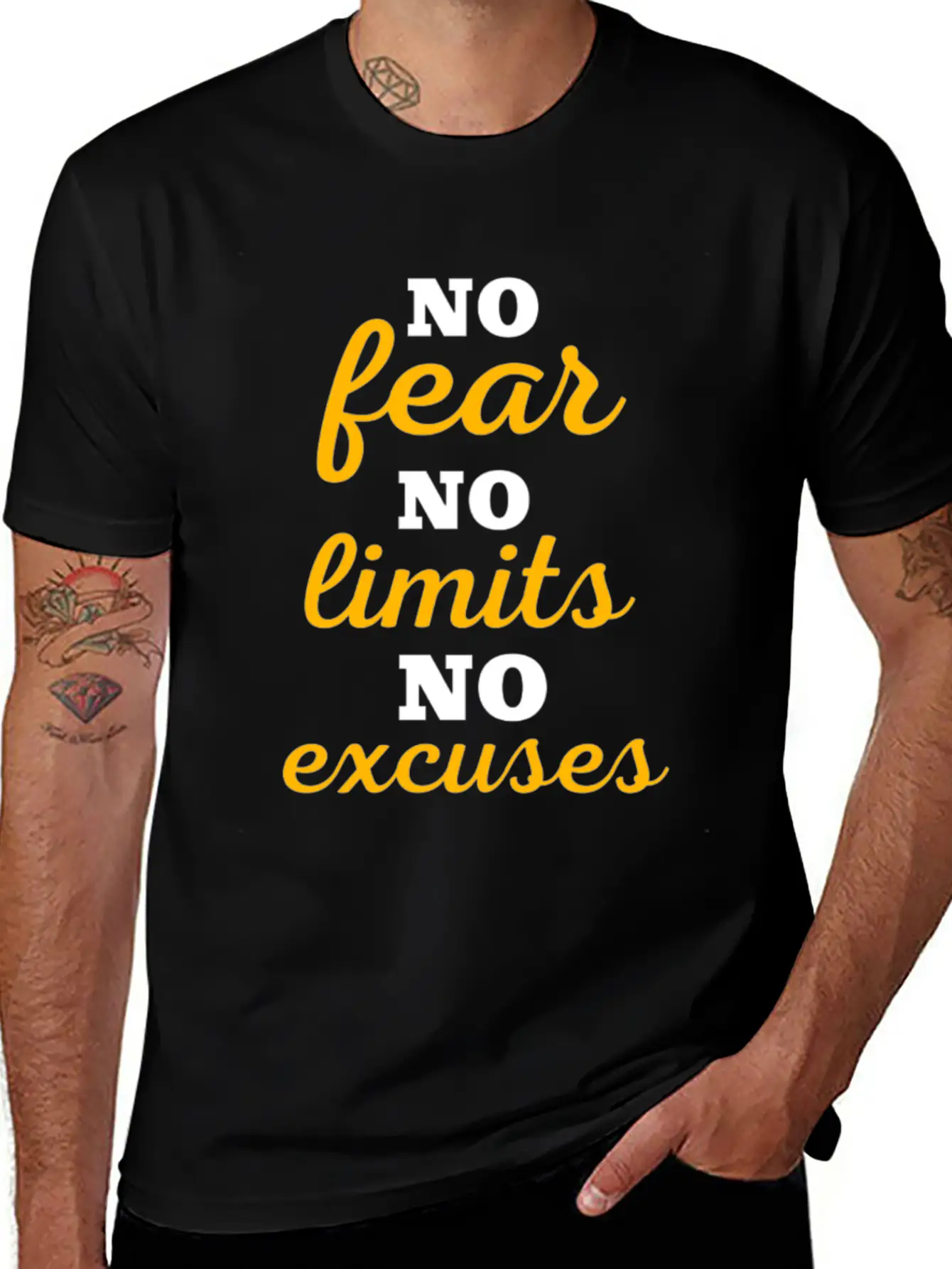 No Fear No Limits No Excuses - Workout Lightweight Cotton T-Shirt – Daily Comfort Graphic Shirt