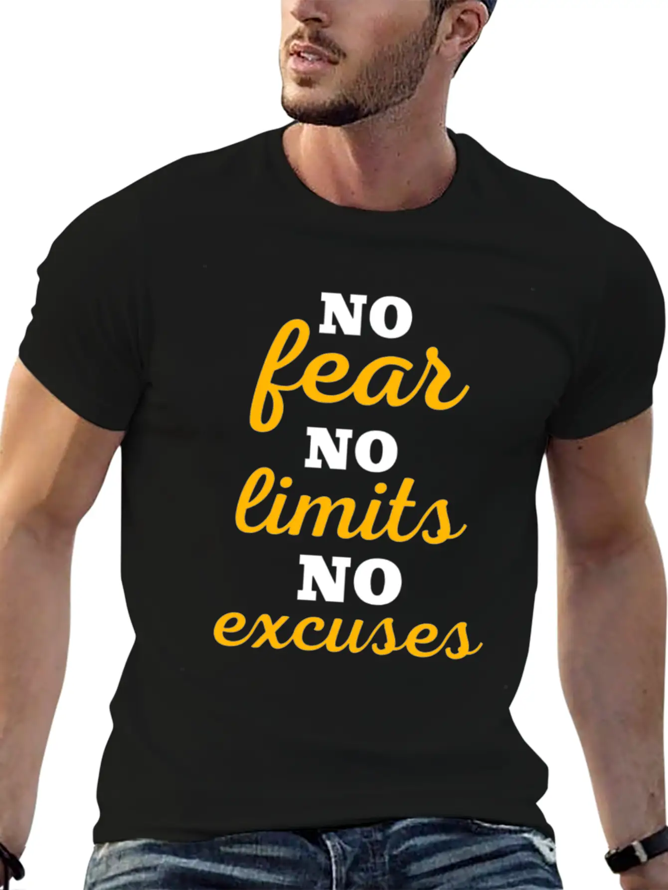 No Fear No Limits No Excuses - Workout Lightweight Cotton T-Shirt – Daily Comfort Graphic Shirt
