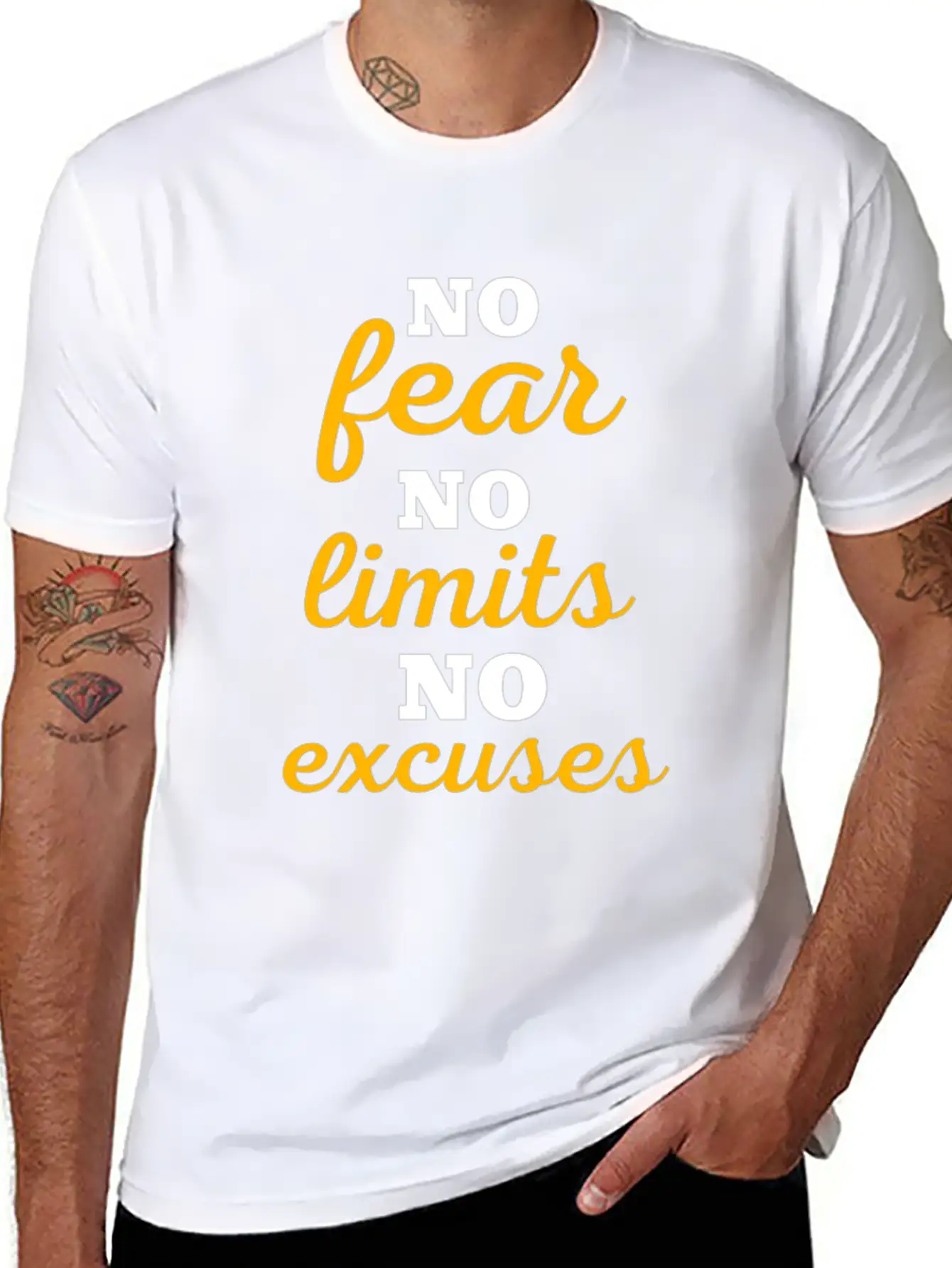 No Fear No Limits No Excuses - Workout Lightweight Cotton T-Shirt – Daily Comfort Graphic Shirt