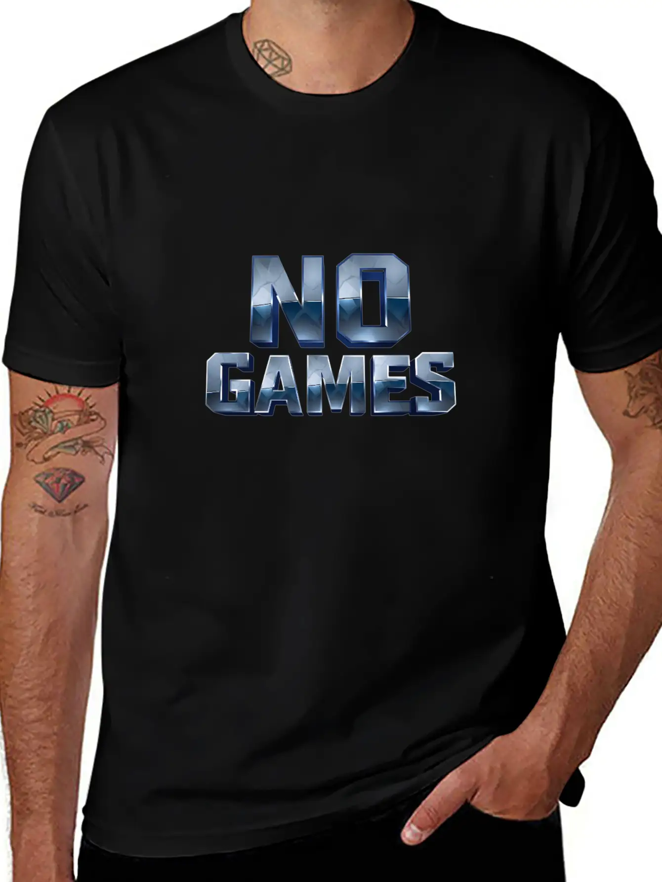 No Games - 3D Metallic Text Design Lightweight Cotton T-Shirt – Daily Comfort Graphic Shirt