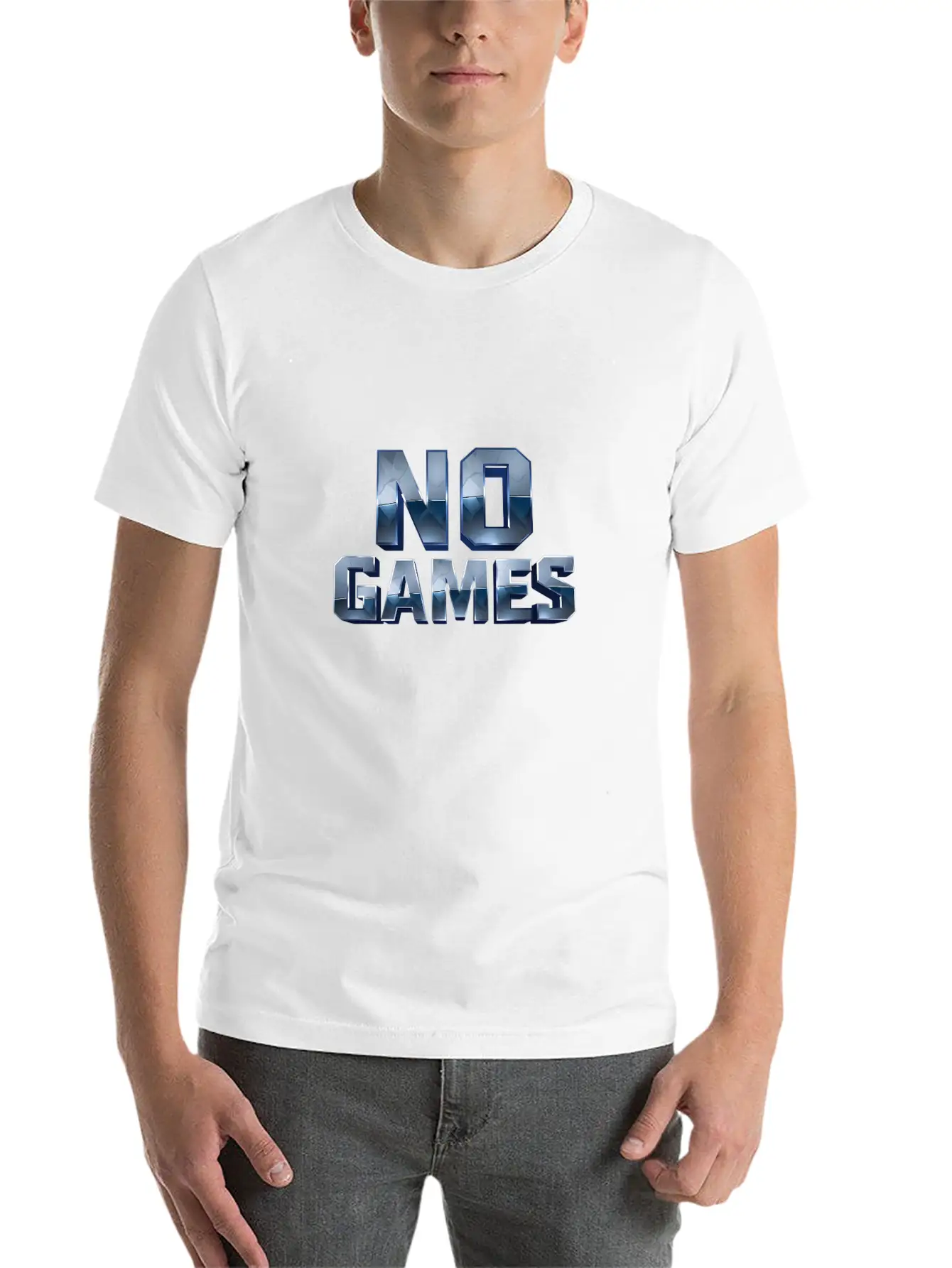 No Games - 3D Metallic Text Design Lightweight Cotton T-Shirt – Daily Comfort Graphic Shirt