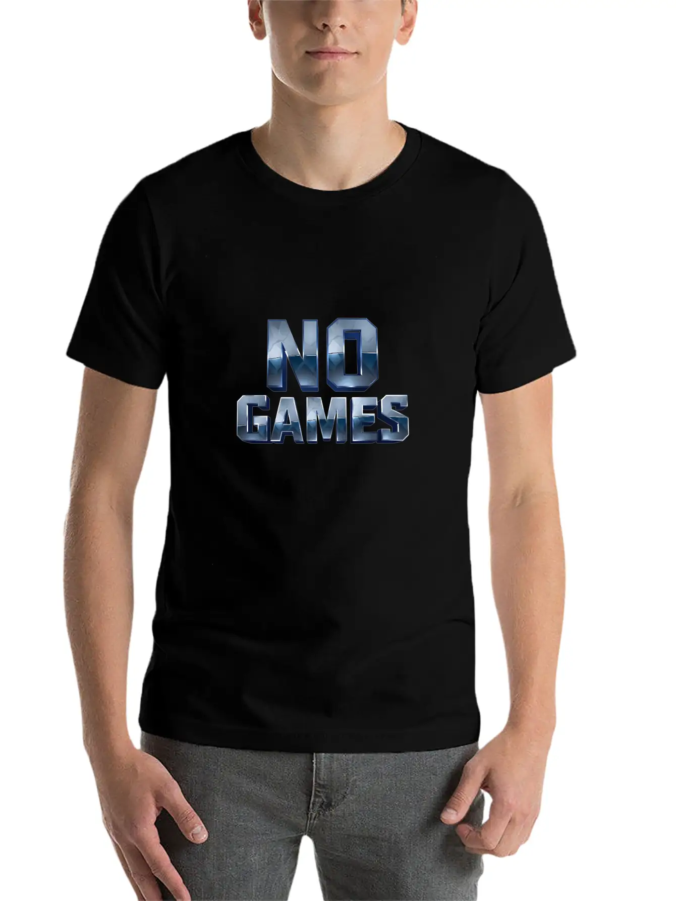 No Games - 3D Metallic Text Design Lightweight Cotton T-Shirt – Daily Comfort Graphic Shirt