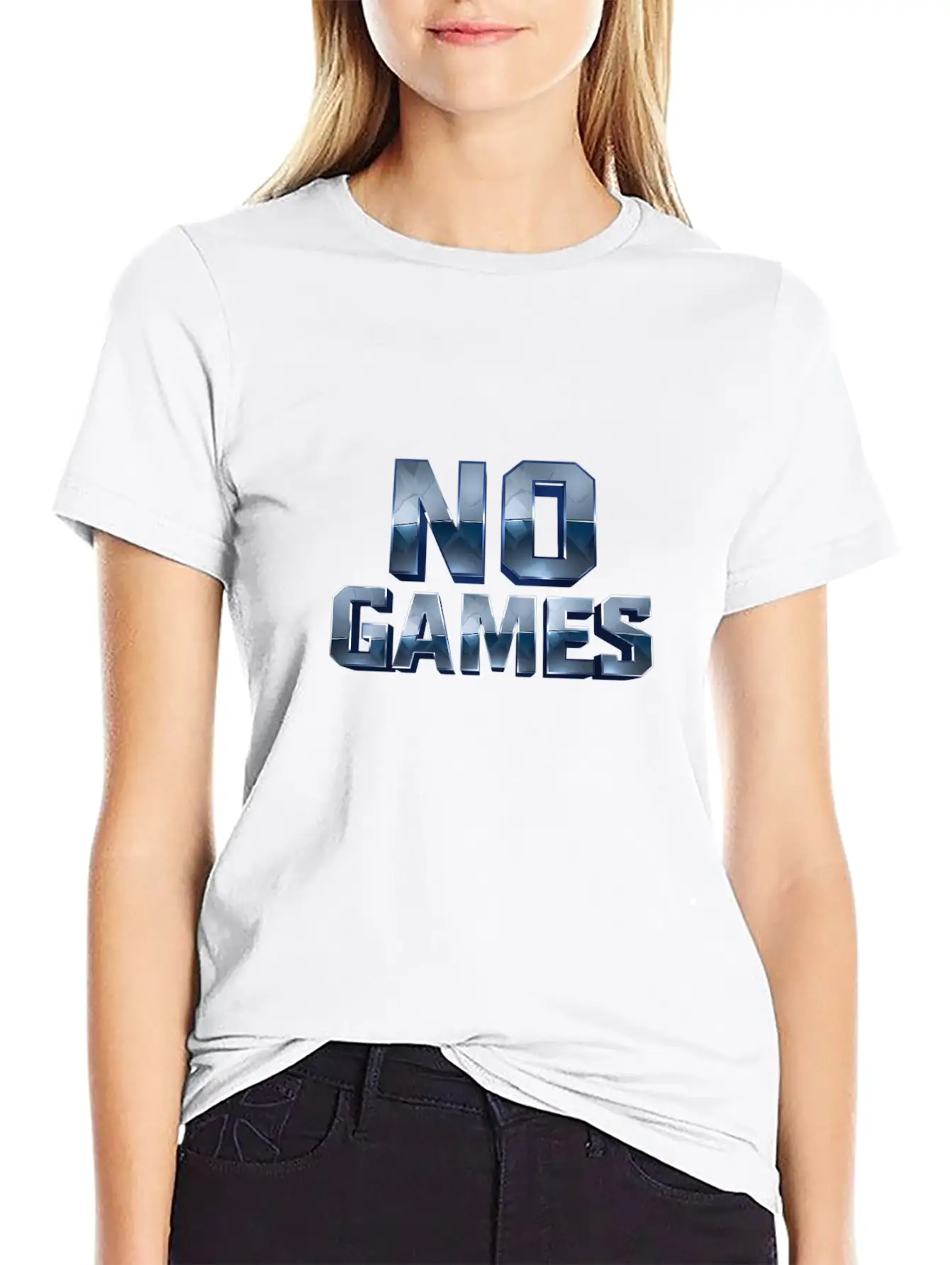 No Games - 3D Metallic Text Design Lightweight Cotton T-Shirt – Daily Comfort Graphic Shirt