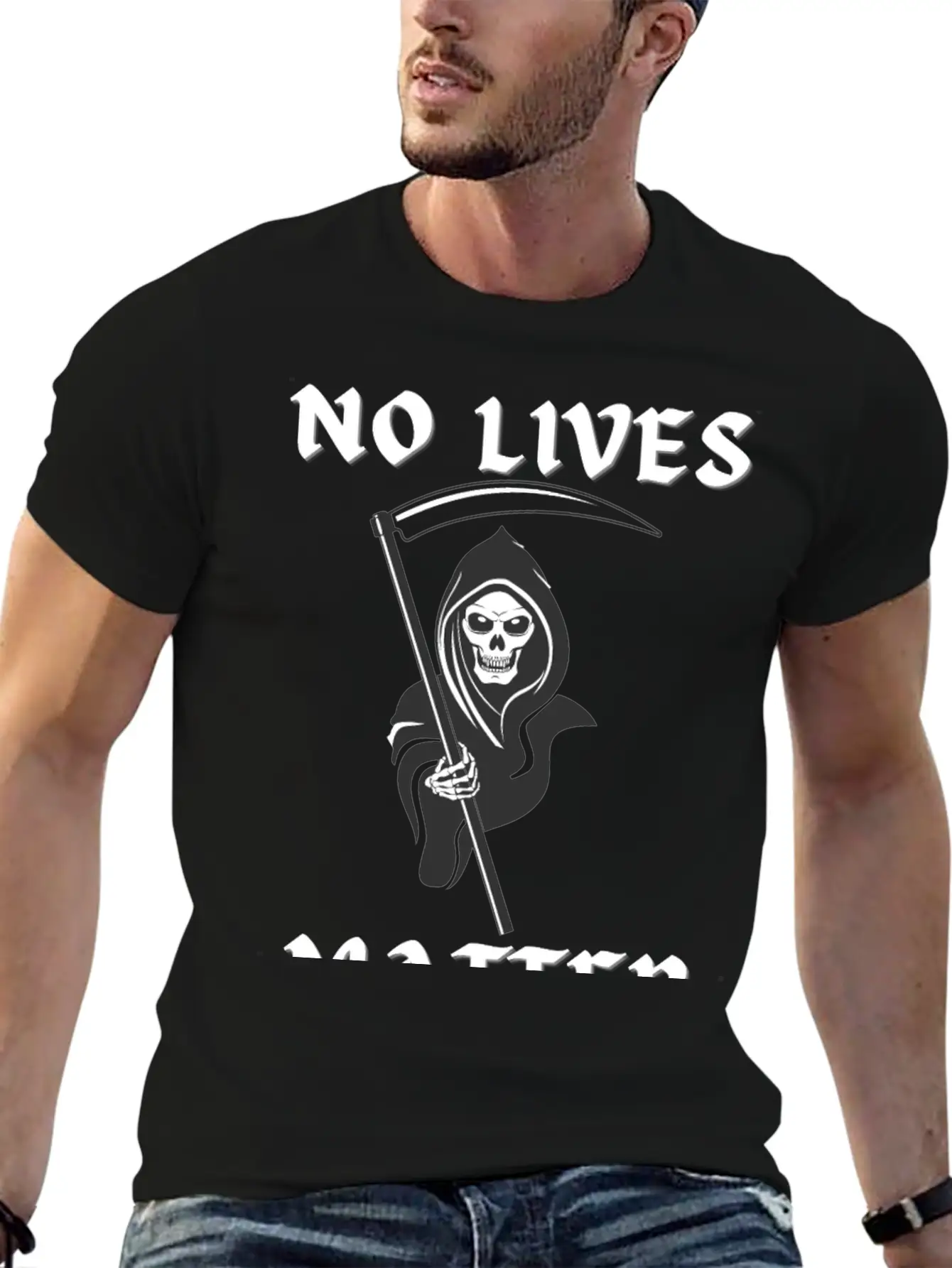 NO LIVES MATTER Grim Reaper Death Stylish Everyday T-Shirt – Unisex Basic Cotton Tee