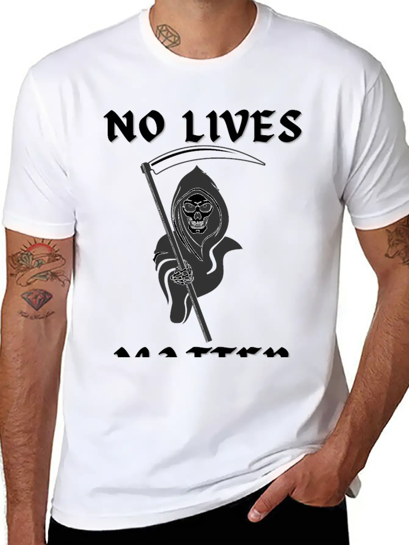 NO LIVES MATTER Grim Reaper Death Stylish Everyday T-Shirt – Unisex Basic Cotton Tee