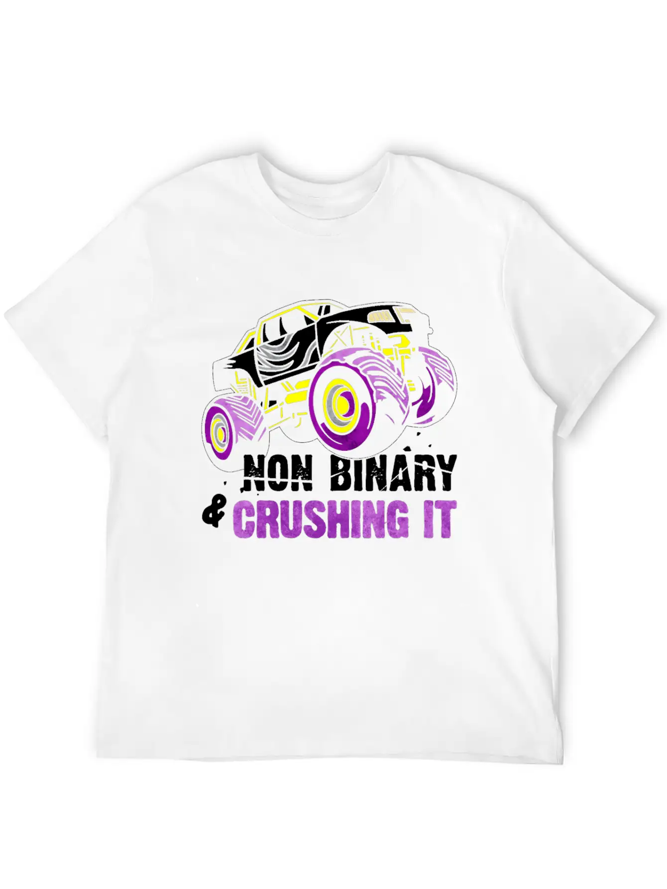 Non Binary Pride Flag Monster Truck Lightweight Cotton T-Shirt – Daily Comfort Graphic Shirt