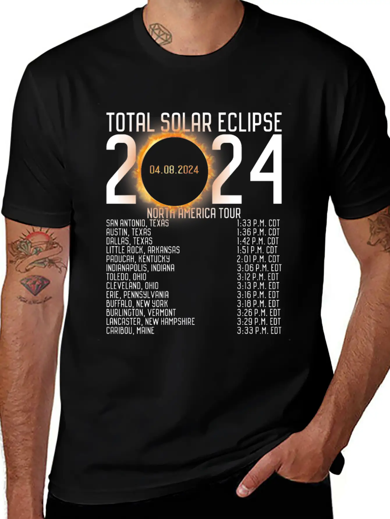 North America Tour 2024 Totality Solar Eclipse Lightweight Cotton T-Shirt – Daily Comfort Graphic Shirt