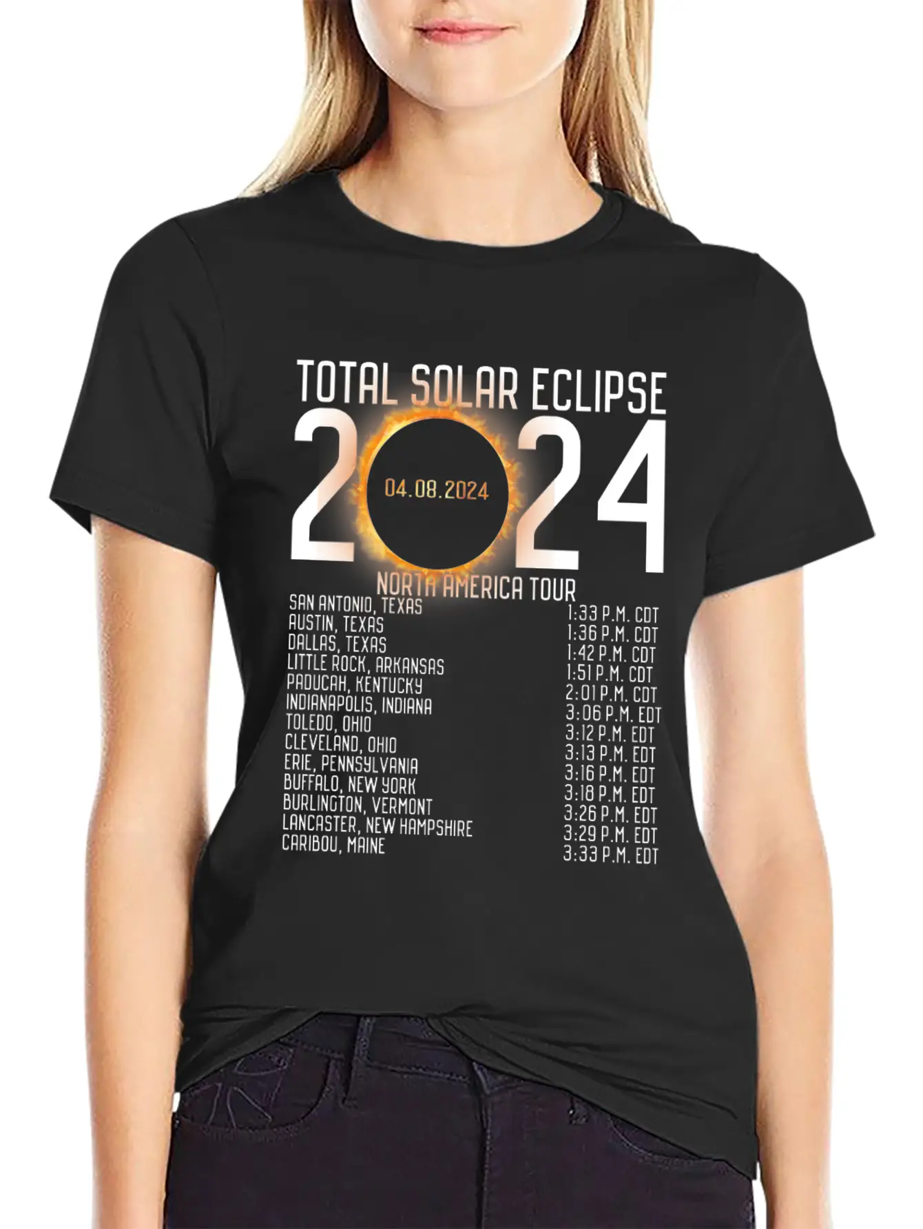 North America Tour 2024 Totality Solar Eclipse Lightweight Cotton T-Shirt – Daily Comfort Graphic Shirt