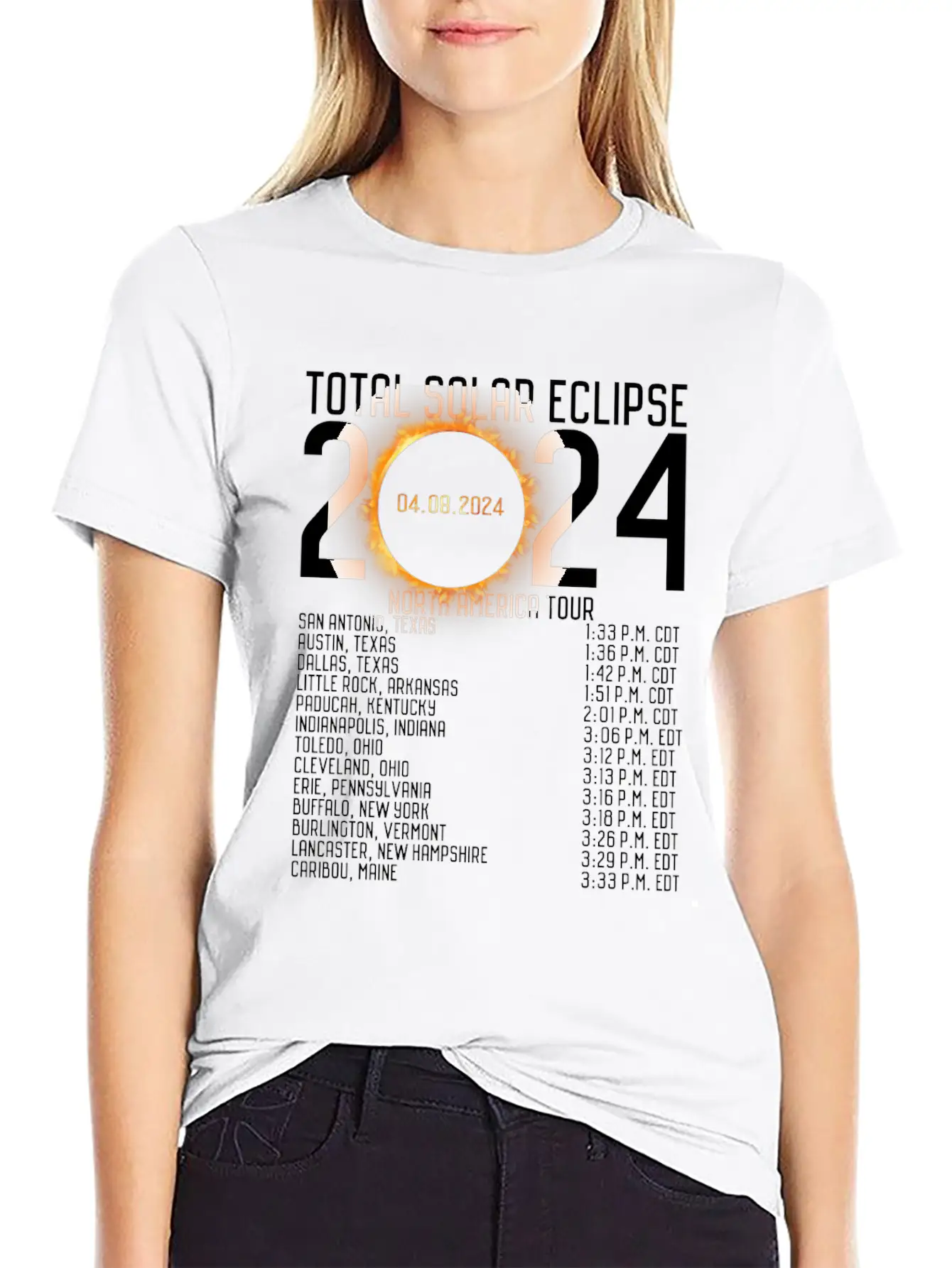 North America Tour 2024 Totality Solar Eclipse Lightweight Cotton T-Shirt – Daily Comfort Graphic Shirt