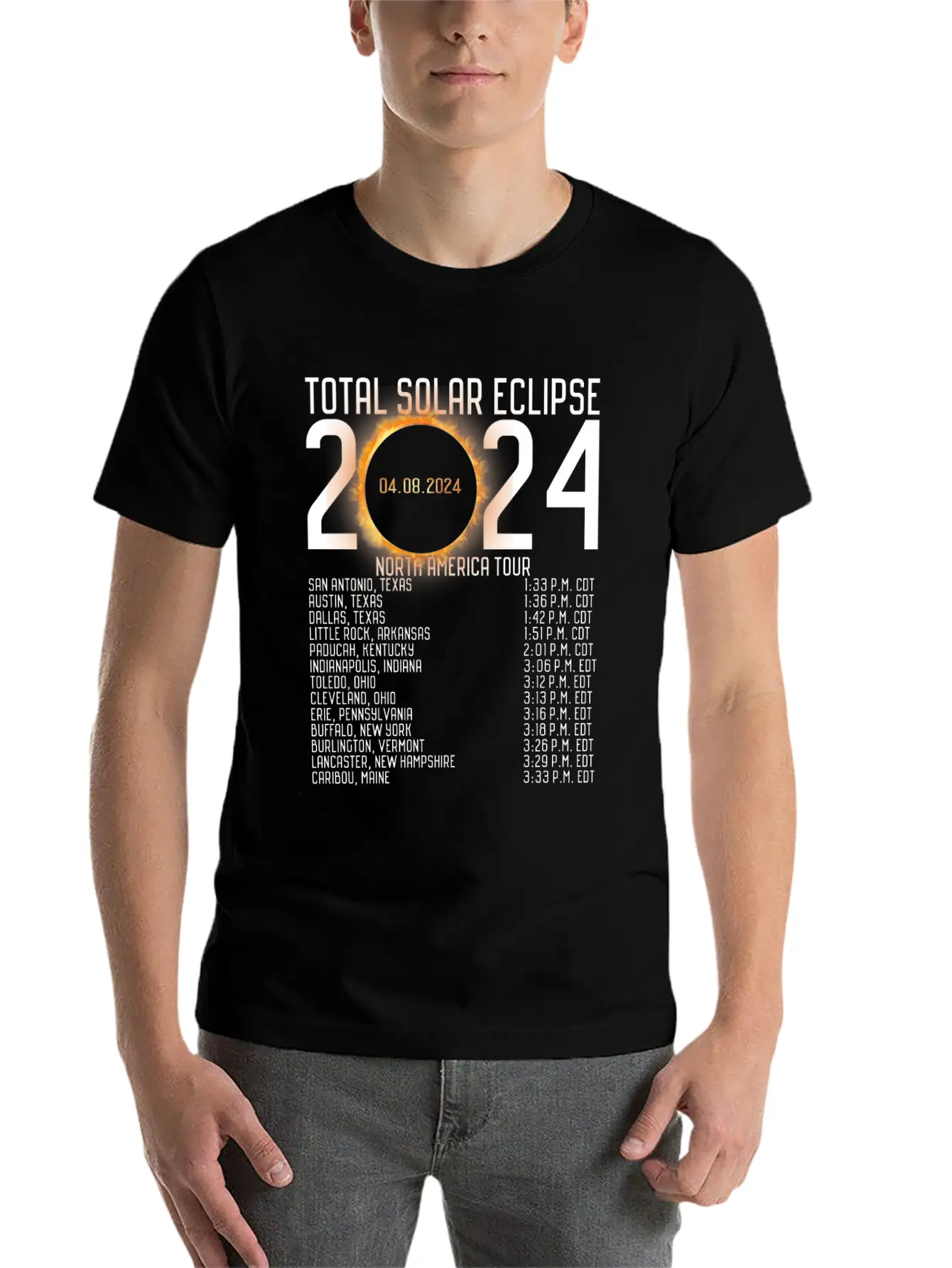 North America Tour 2024 Totality Solar Eclipse Lightweight Cotton T-Shirt – Daily Comfort Graphic Shirt