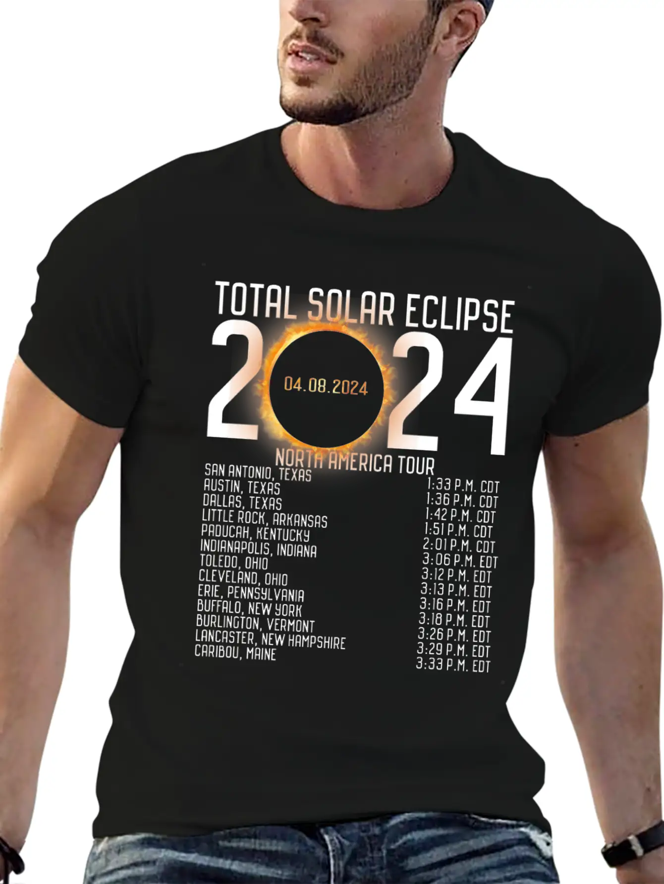North America Tour 2024 Totality Solar Eclipse Lightweight Cotton T-Shirt – Daily Comfort Graphic Shirt
