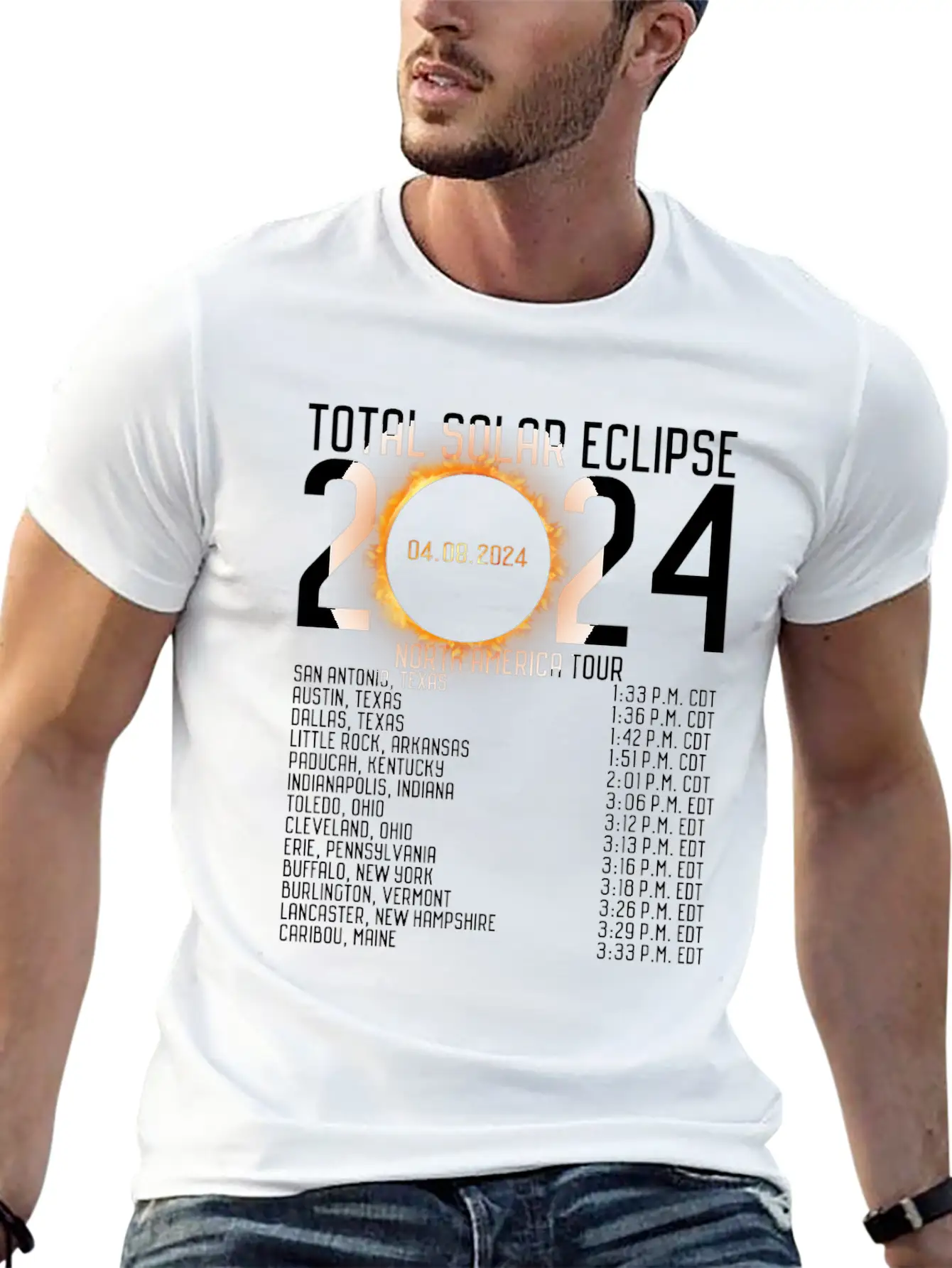 North America Tour 2024 Totality Solar Eclipse Lightweight Cotton T-Shirt – Daily Comfort Graphic Shirt