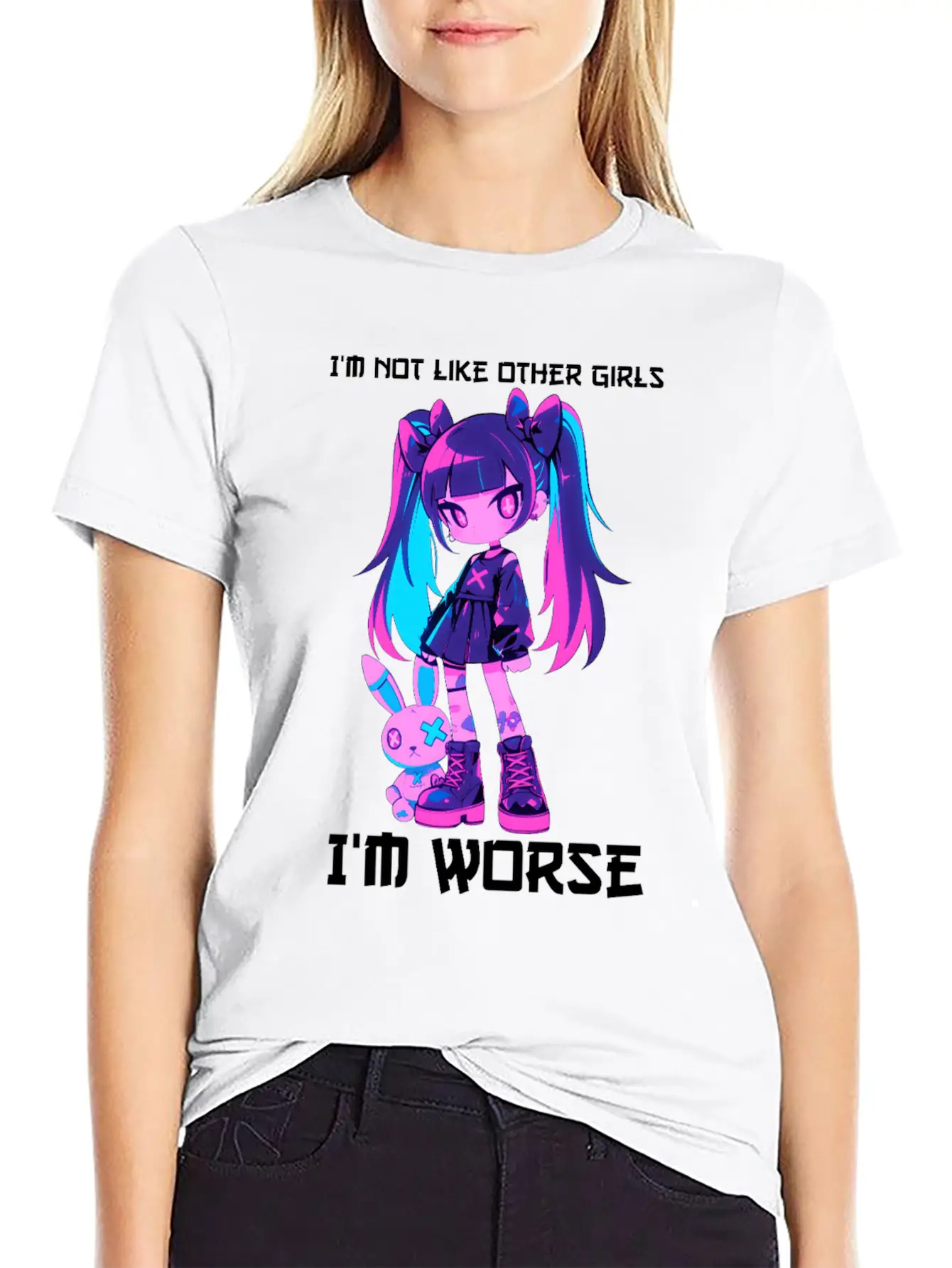 Not Like Other Girls Goth Girl Bunny Grunge Modern Fit Casual T-Shirt ��� Clean And Versatile Design