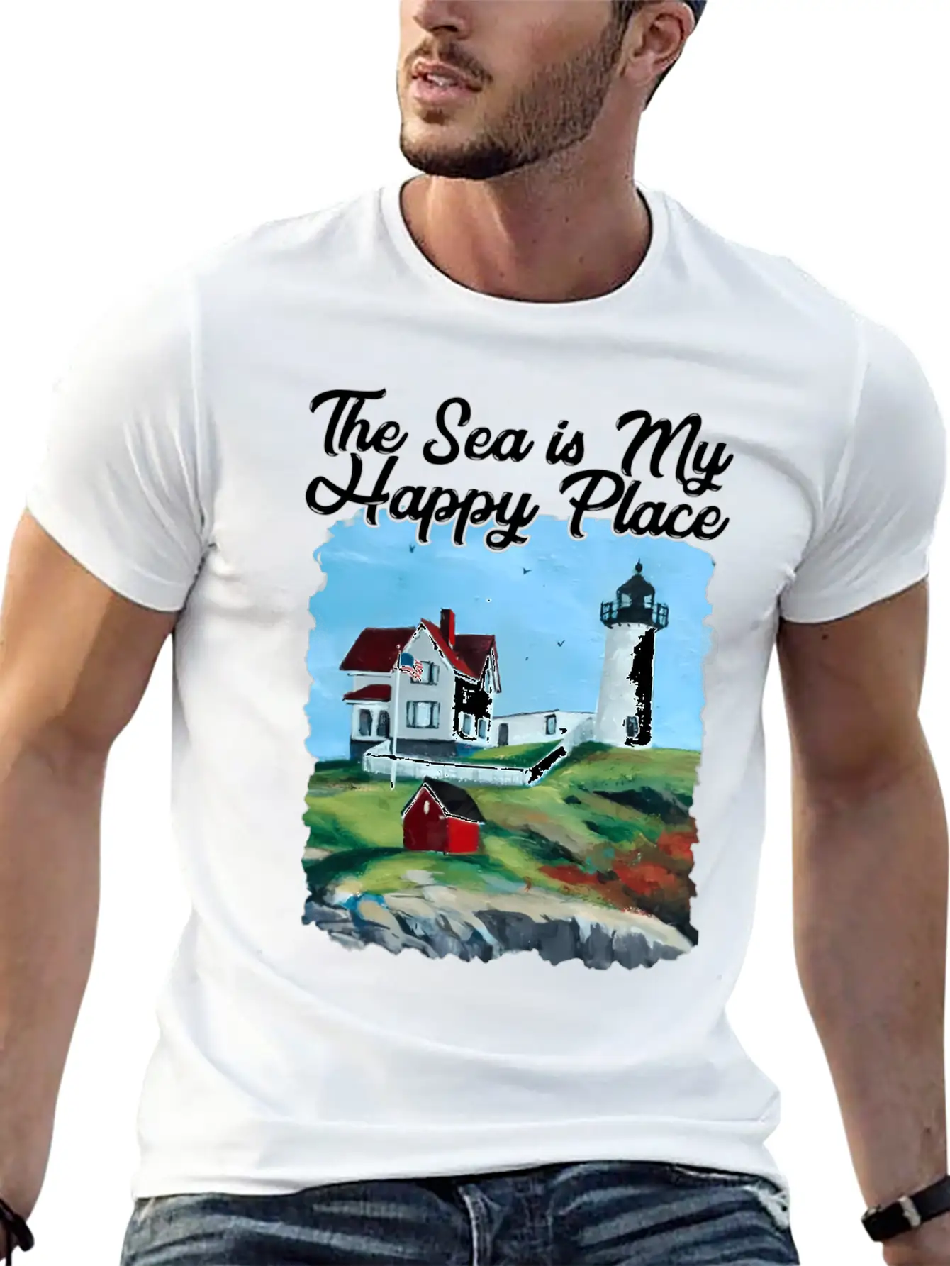 Nubble Lighthouse Maine Lighthouse Painting Summer Essential Cotton Tee For Daily Outfits – Unisex Style