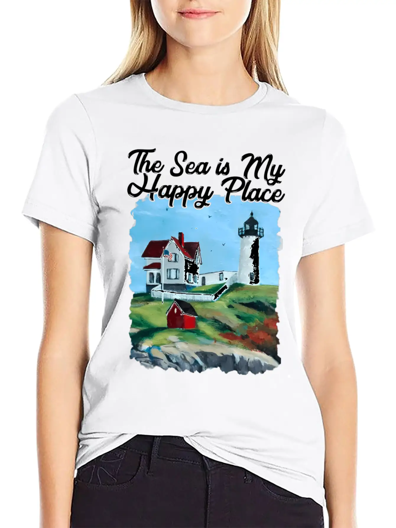 Nubble Lighthouse Maine Lighthouse Painting Summer Essential Cotton Tee For Daily Outfits – Unisex Style
