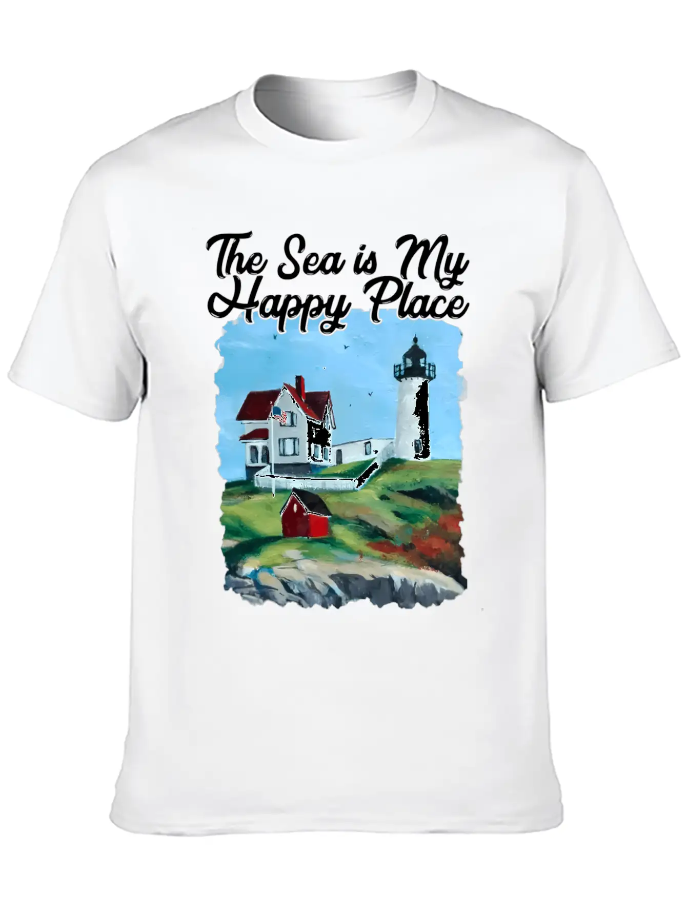 Nubble Lighthouse Maine Lighthouse Painting Summer Essential Cotton Tee For Daily Outfits – Unisex Style