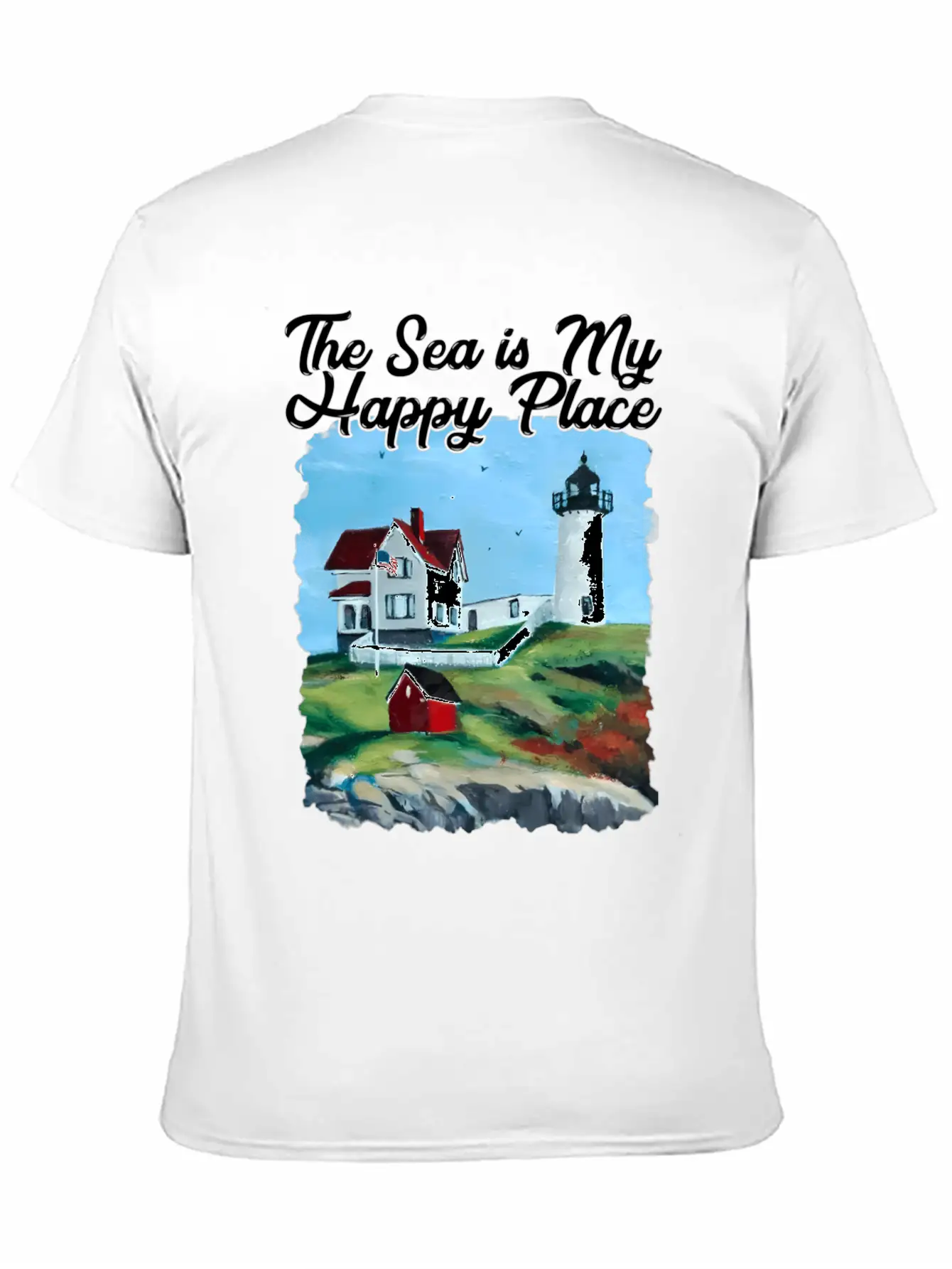 Nubble Lighthouse Maine Lighthouse Painting Summer Essential Cotton Tee For Daily Outfits – Unisex Style