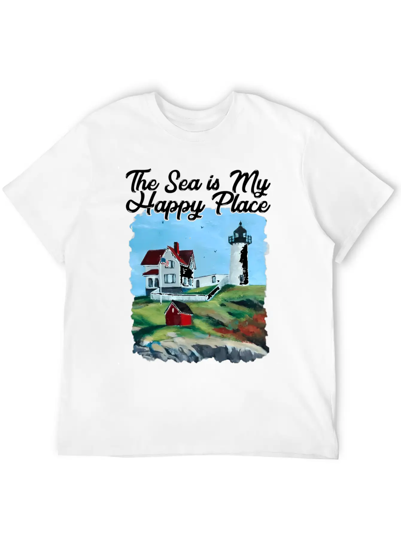 Nubble Lighthouse Maine Lighthouse Painting Summer Essential Cotton Tee For Daily Outfits – Unisex Style