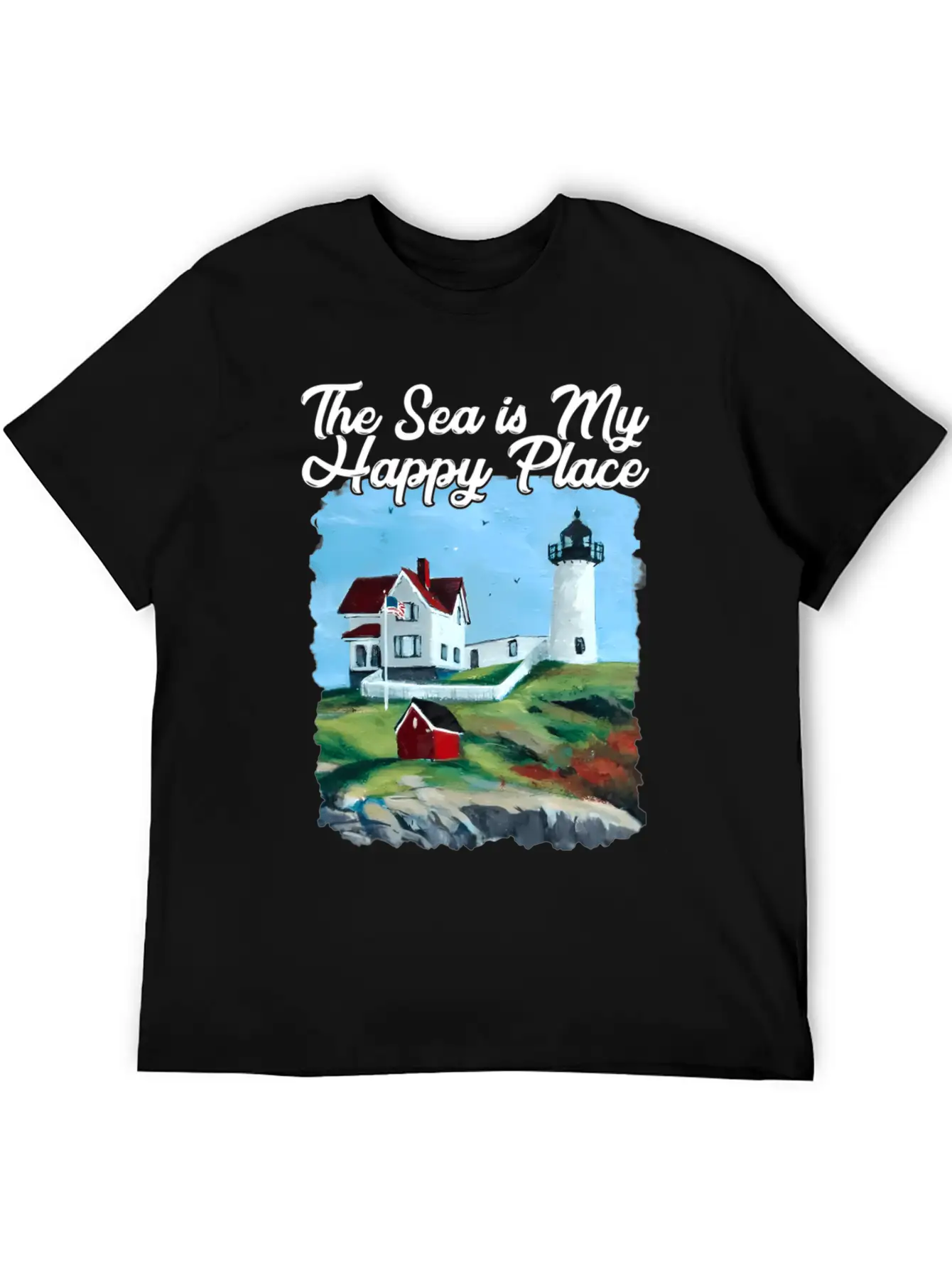 Nubble Lighthouse Maine Lighthouse Painting Summer Essential Cotton Tee For Daily Outfits – Unisex Style