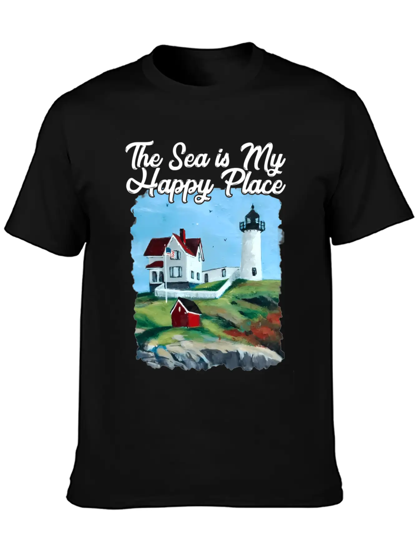 Nubble Lighthouse Maine Lighthouse Painting Summer Essential Cotton Tee For Daily Outfits – Unisex Style