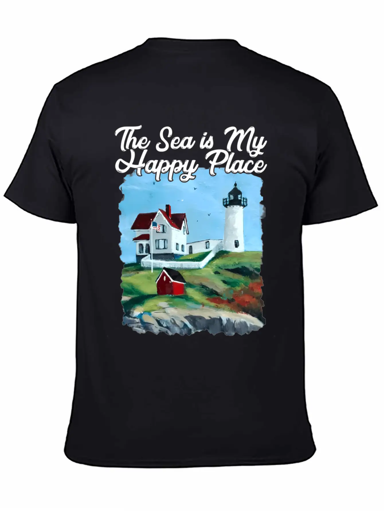 Nubble Lighthouse Maine Lighthouse Painting Summer Essential Cotton Tee For Daily Outfits – Unisex Style