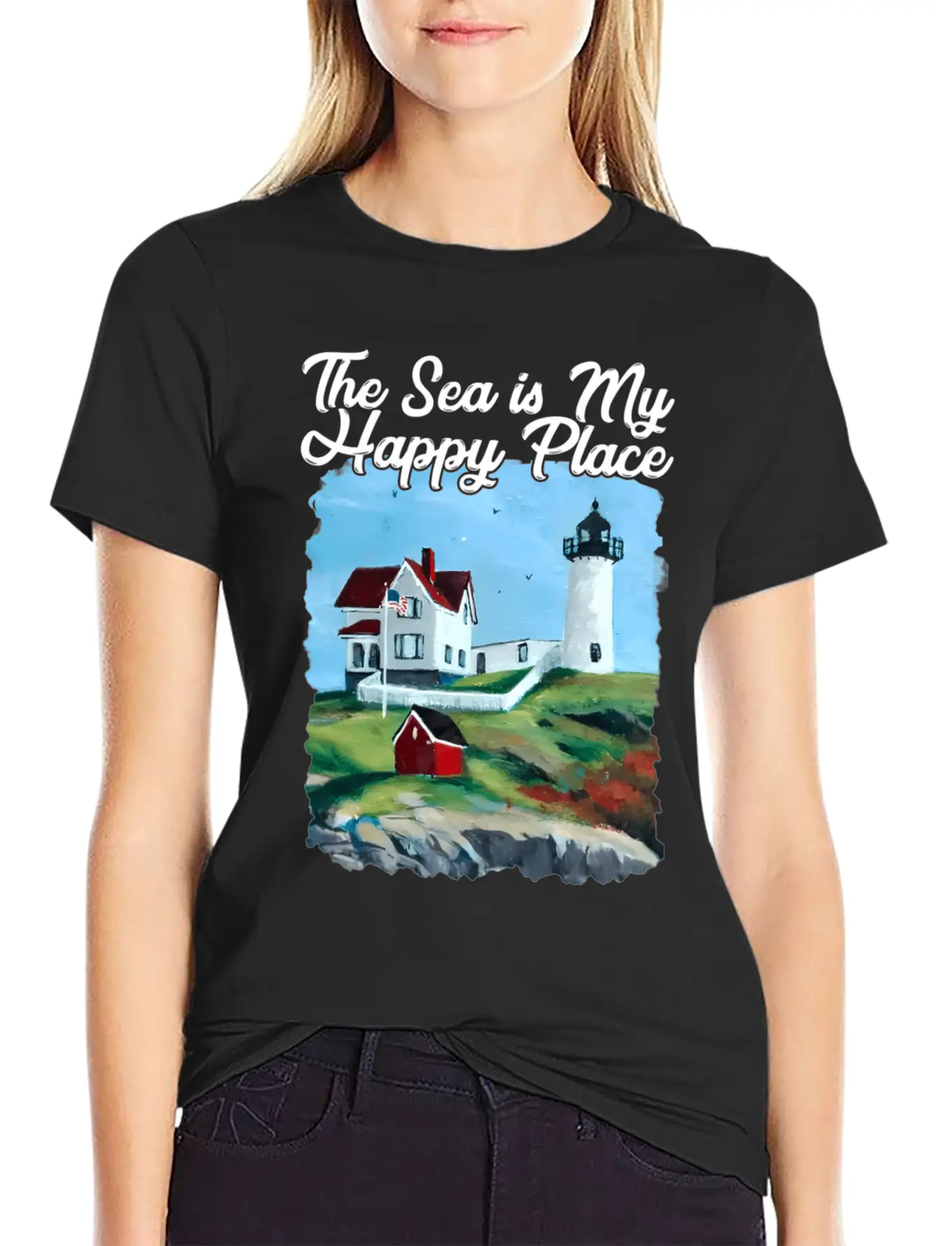 Nubble Lighthouse Maine Lighthouse Painting Summer Essential Cotton Tee For Daily Outfits – Unisex Style