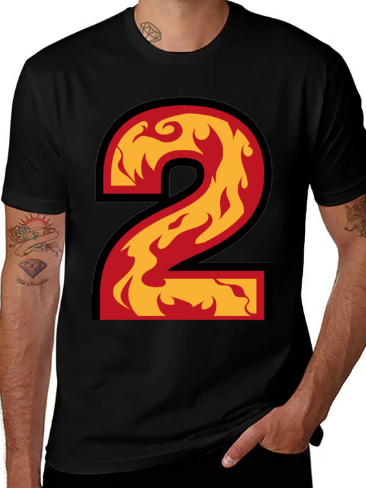 Number 2 With Flames - Number Two On Fire 🔥 Basic Graphic T-Shirt – Daily Comfort In Soft Cotton