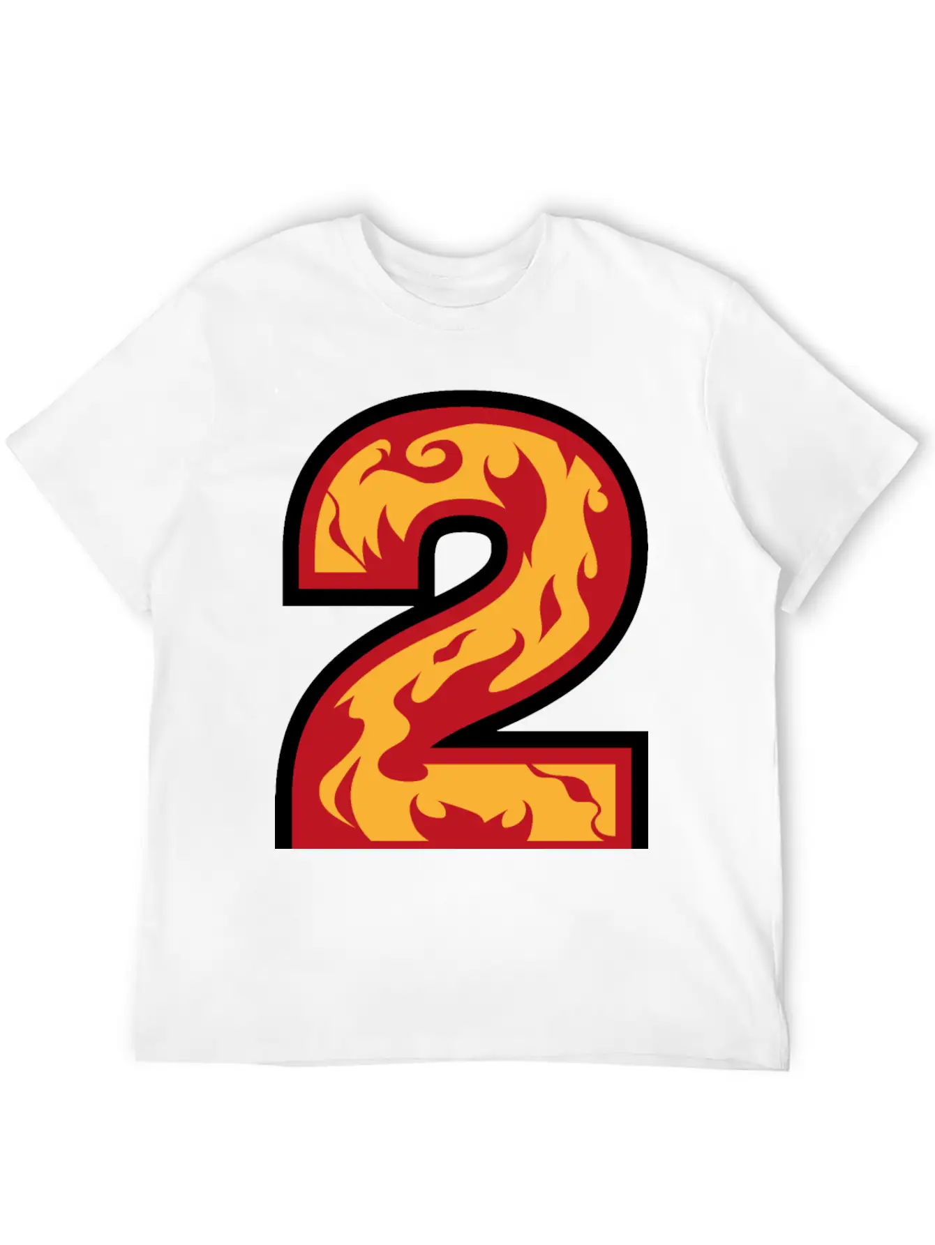 Number 2 With Flames - Number Two On Fire 🔥 Basic Graphic T-Shirt – Daily Comfort In Soft Cotton