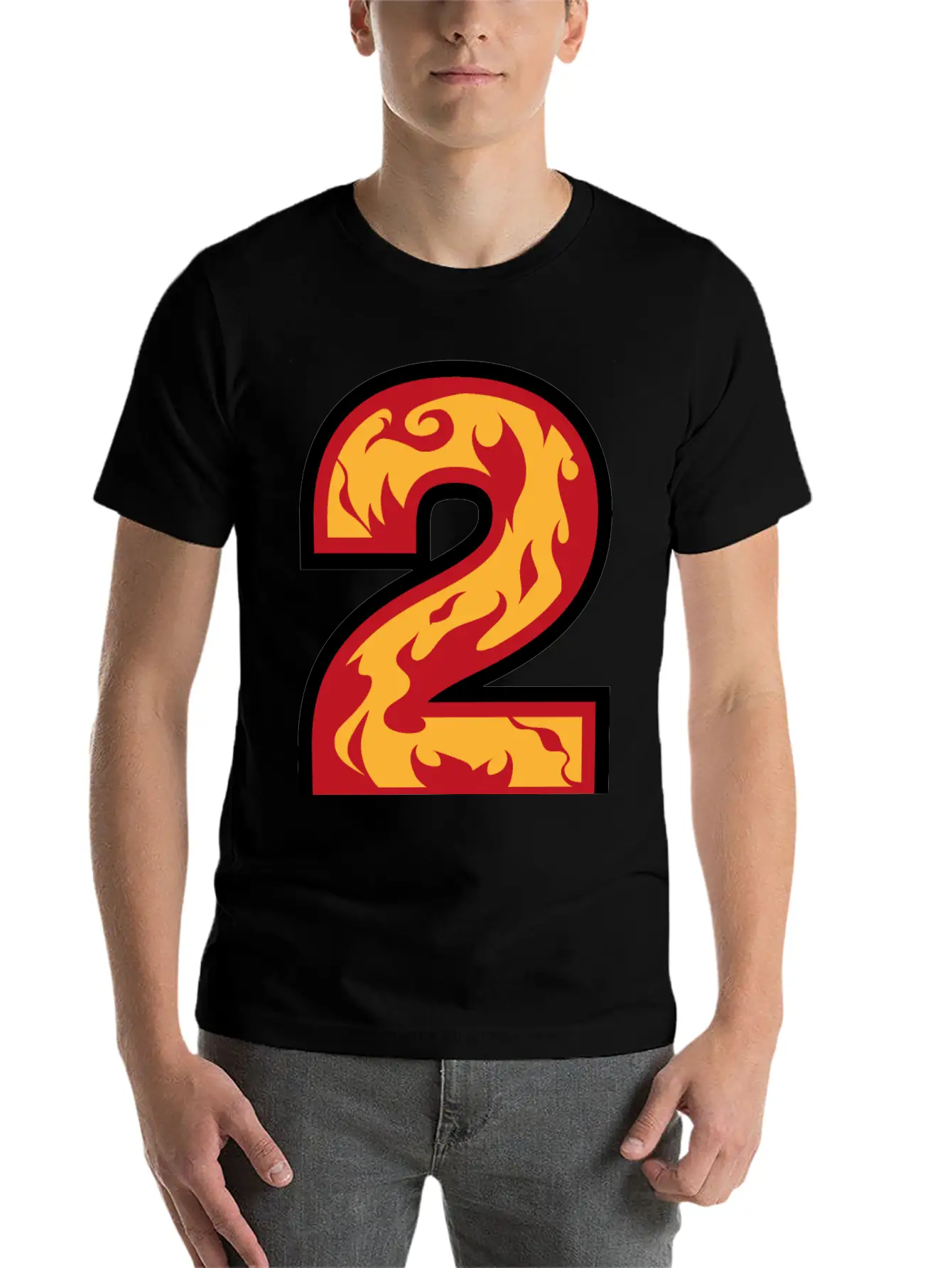 Number 2 With Flames - Number Two On Fire 🔥 Basic Graphic T-Shirt – Daily Comfort In Soft Cotton