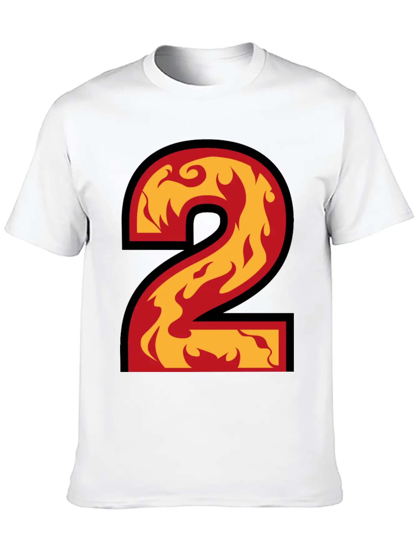 Number 2 With Flames - Number Two On Fire 🔥 Basic Graphic T-Shirt – Daily Comfort In Soft Cotton