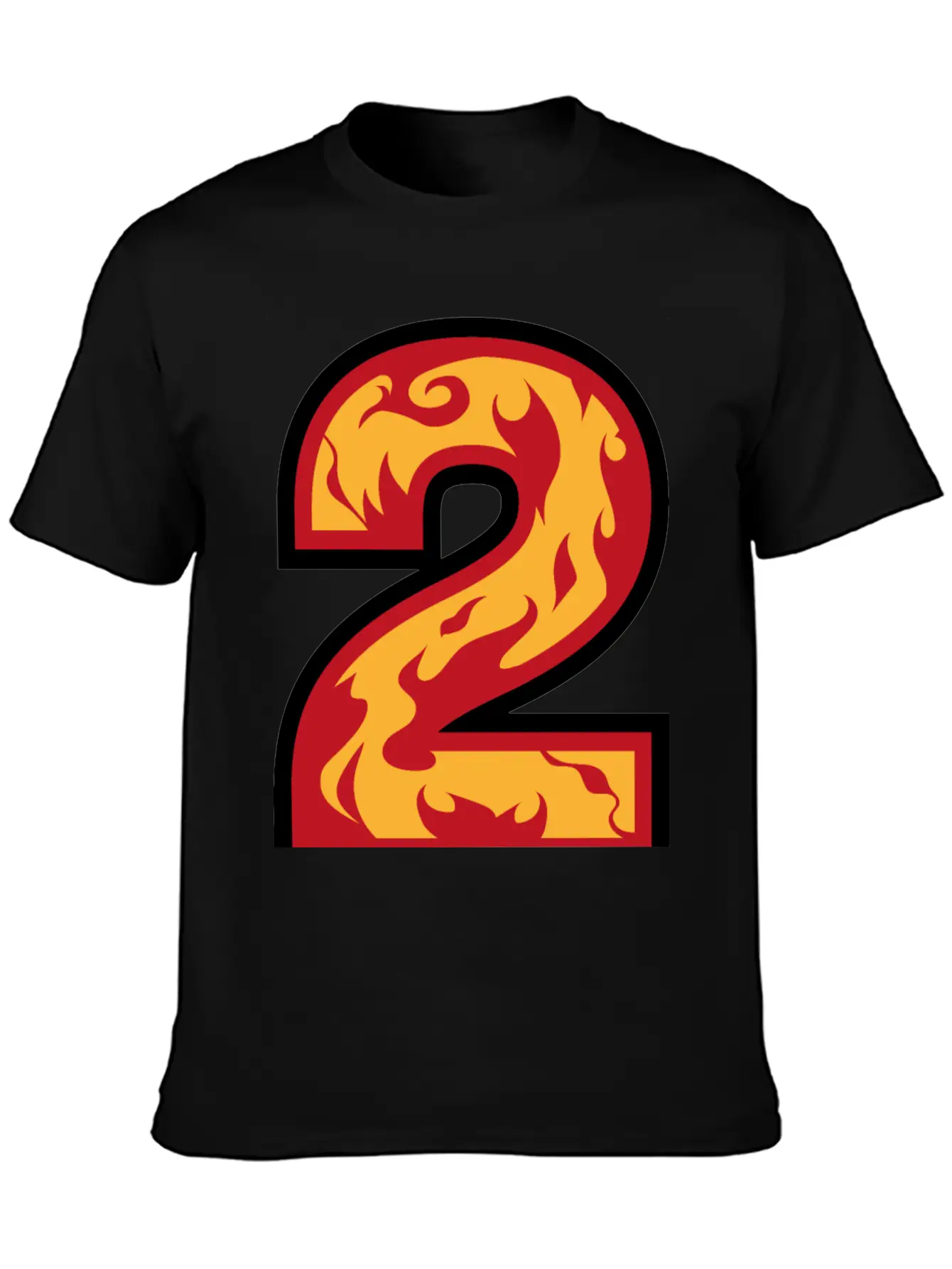 Number 2 With Flames - Number Two On Fire 🔥 Basic Graphic T-Shirt – Daily Comfort In Soft Cotton
