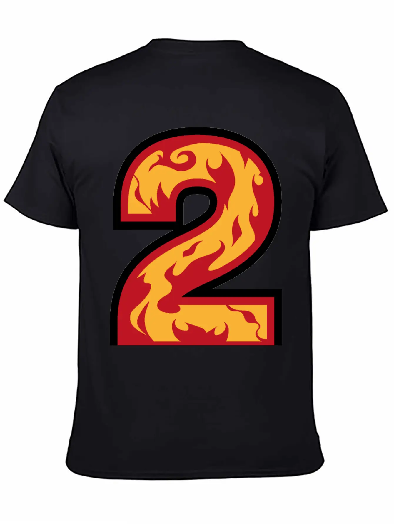 Number 2 With Flames - Number Two On Fire 🔥 Basic Graphic T-Shirt – Daily Comfort In Soft Cotton