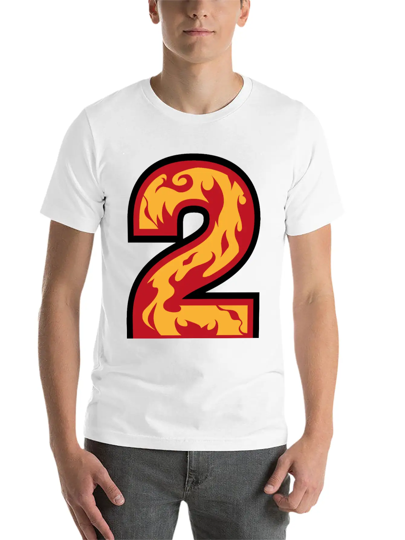 Number 2 With Flames - Number Two On Fire 🔥 Basic Graphic T-Shirt – Daily Comfort In Soft Cotton