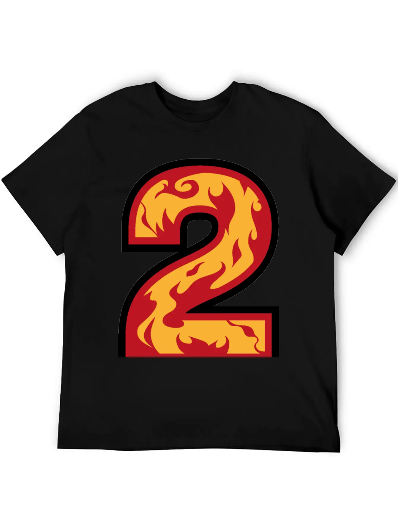 Number 2 With Flames - Number Two On Fire 🔥 Basic Graphic T-Shirt – Daily Comfort In Soft Cotton