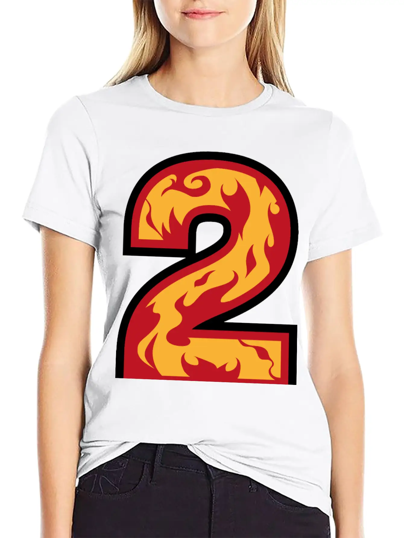Number 2 With Flames - Number Two On Fire 🔥 Basic Graphic T-Shirt – Daily Comfort In Soft Cotton