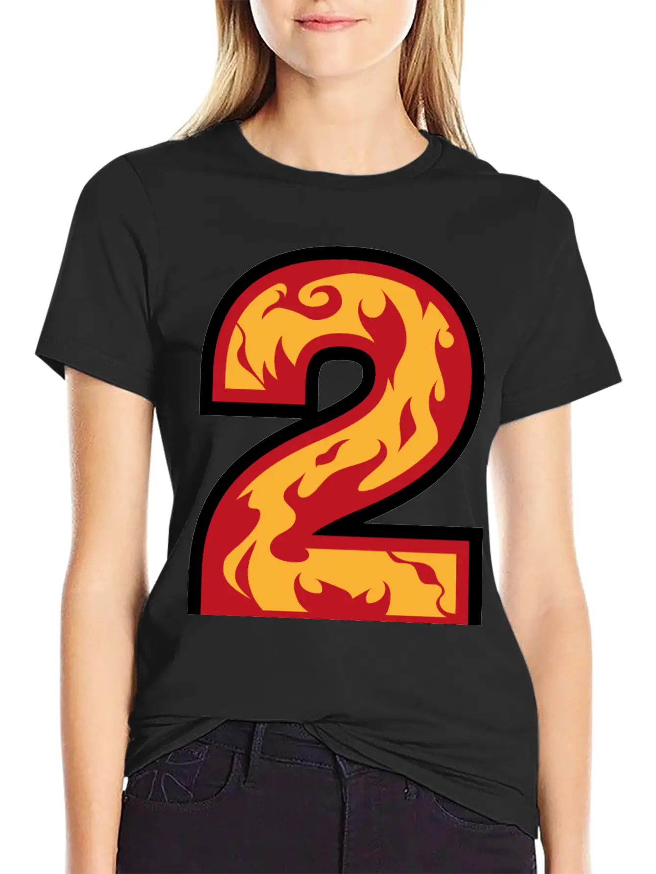 Number 2 With Flames - Number Two On Fire 🔥 Basic Graphic T-Shirt – Daily Comfort In Soft Cotton