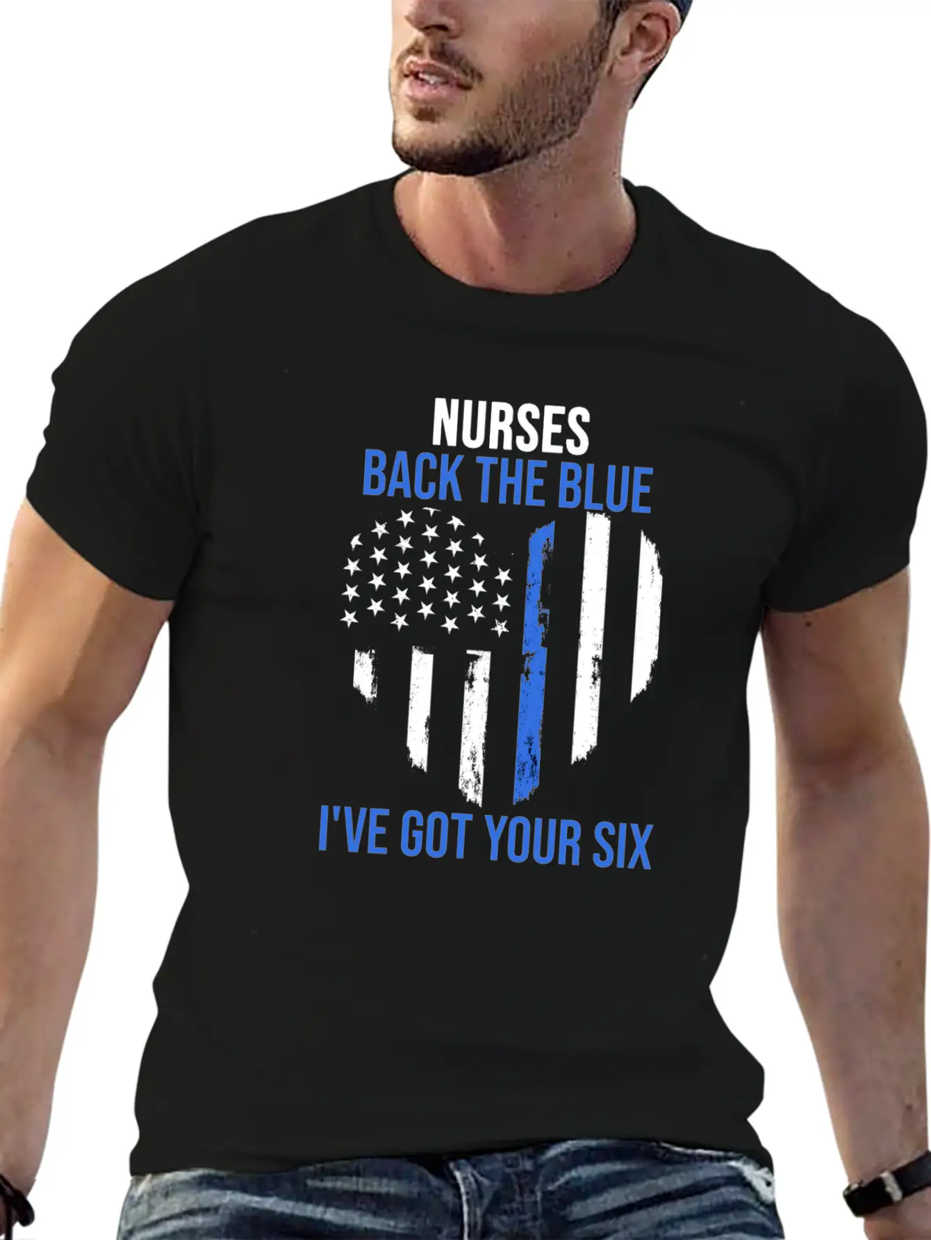Nurses Back The Blue I've Got Your Six Nursing Lightweight Cotton T-Shirt – Daily Comfort Graphic Shirt