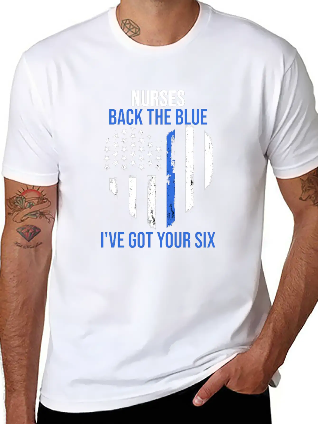 Nurses Back The Blue I've Got Your Six Nursing Lightweight Cotton T-Shirt – Daily Comfort Graphic Shirt