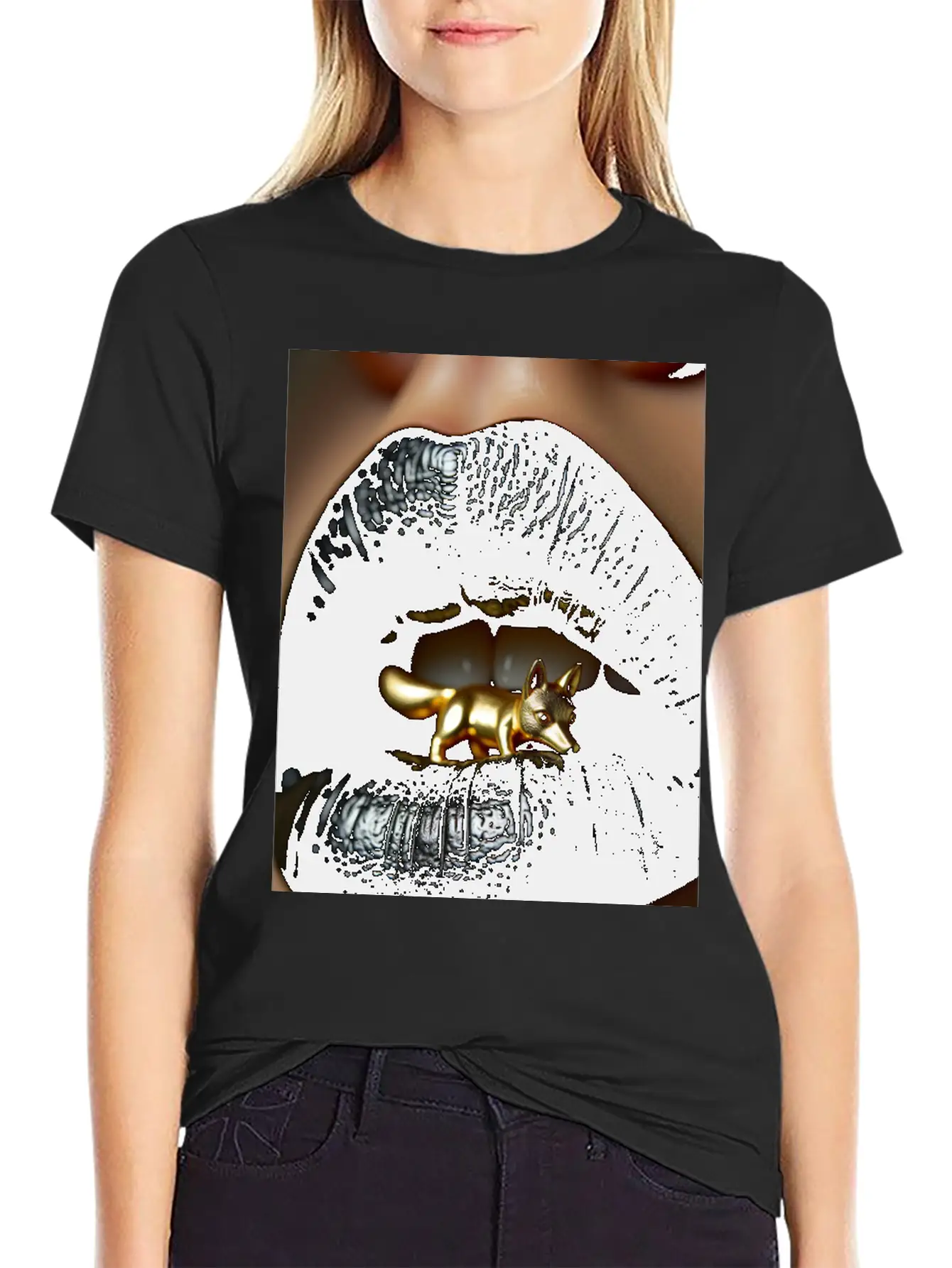 Obsidian Kiss The Golden Fox Basic Graphic T-Shirt – Daily Comfort In Soft Cotton